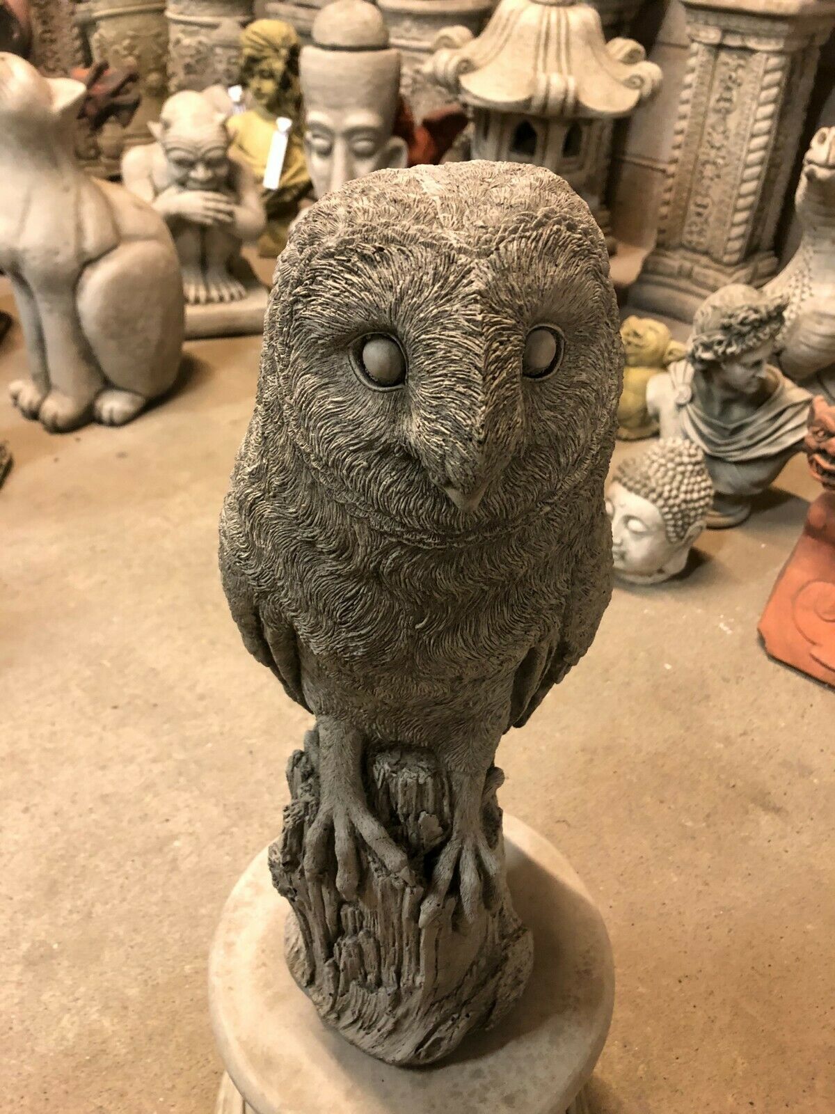 Stone Owl Plinth Statue