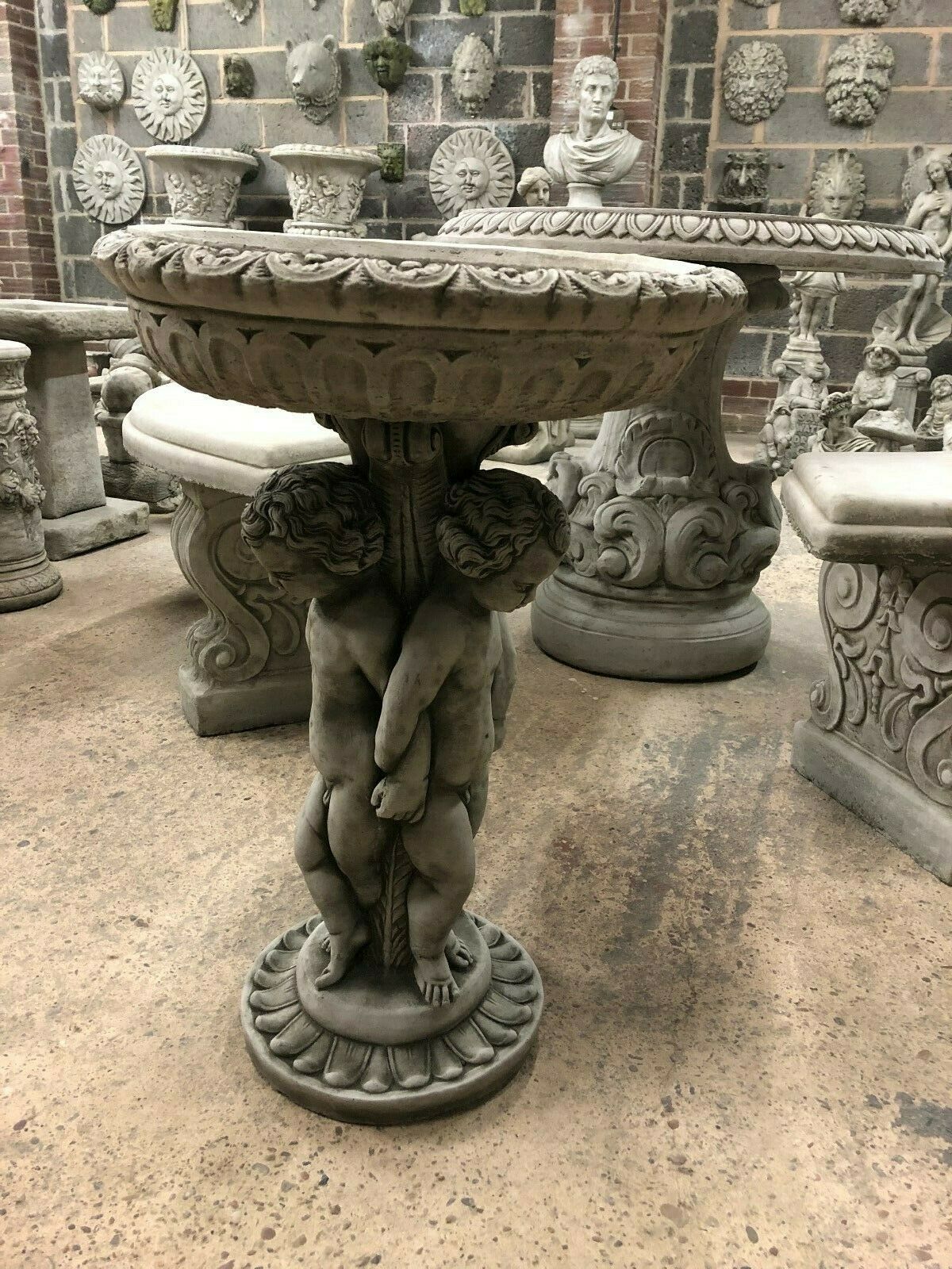 Cherub Stone Garden Bath with Antique Finish