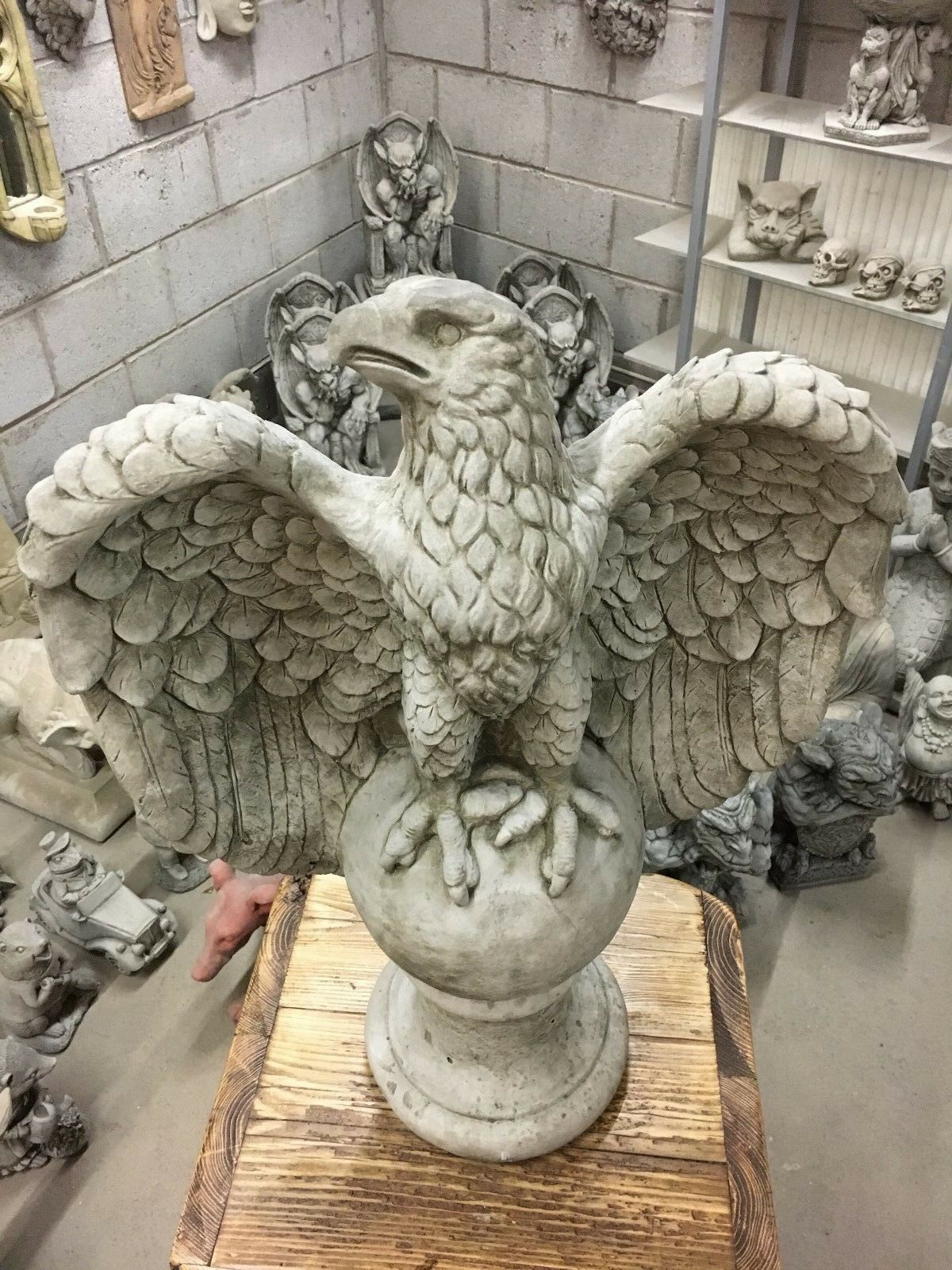 Large Stone Winged Eagle on Ball Statue