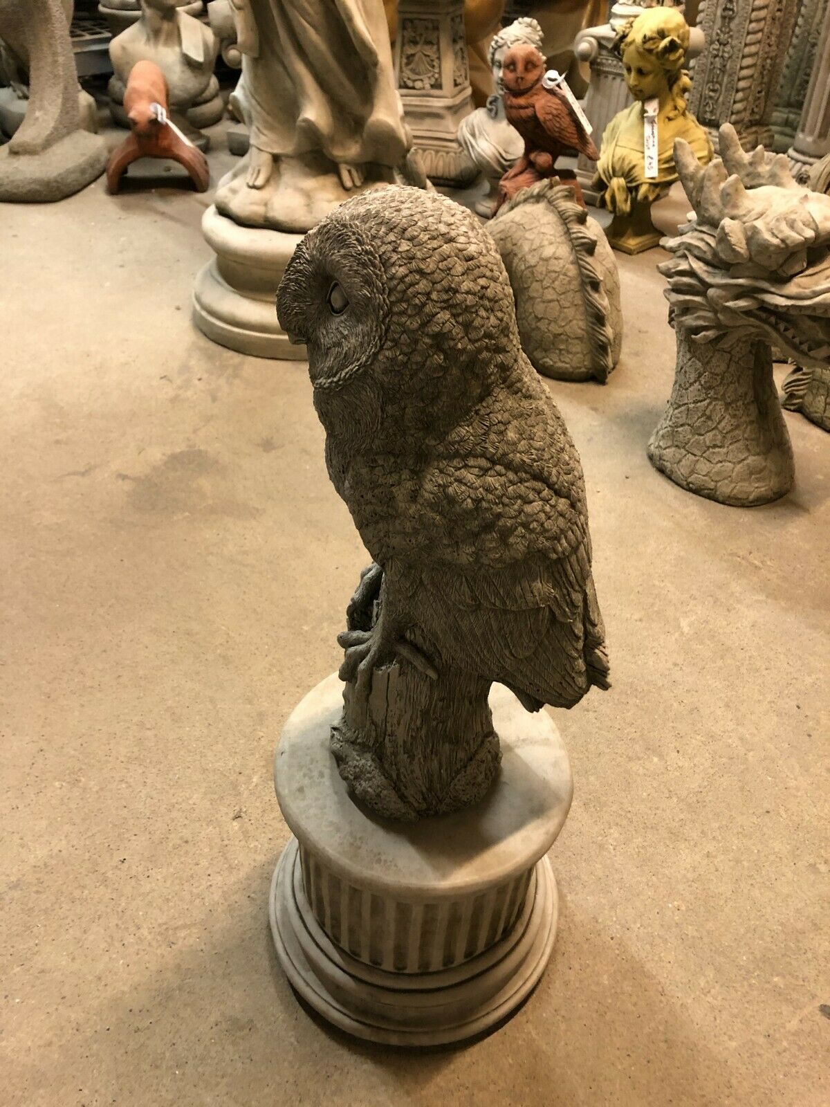 Stone Owl Plinth Statue