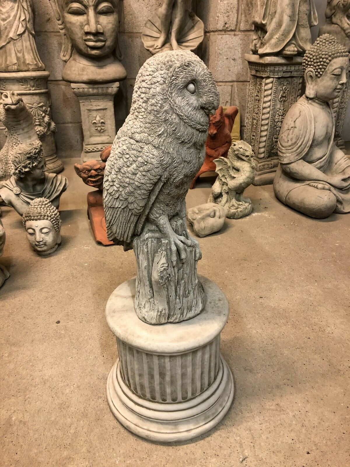 Stone Owl Plinth Statue