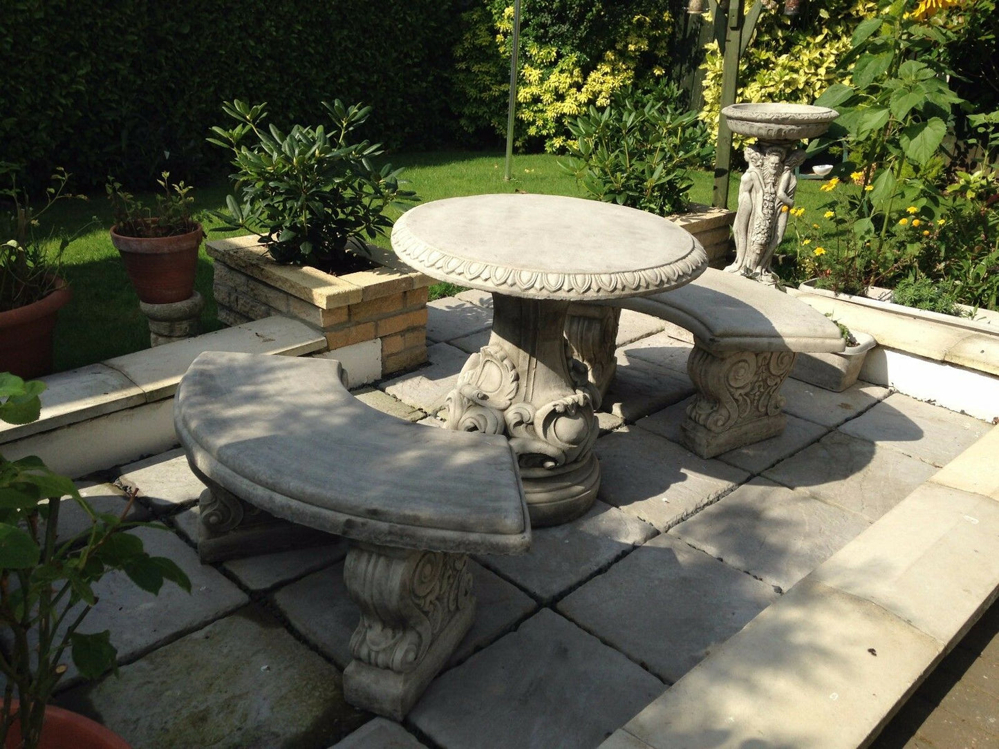 Stone Curved Table & Seating Bench Set