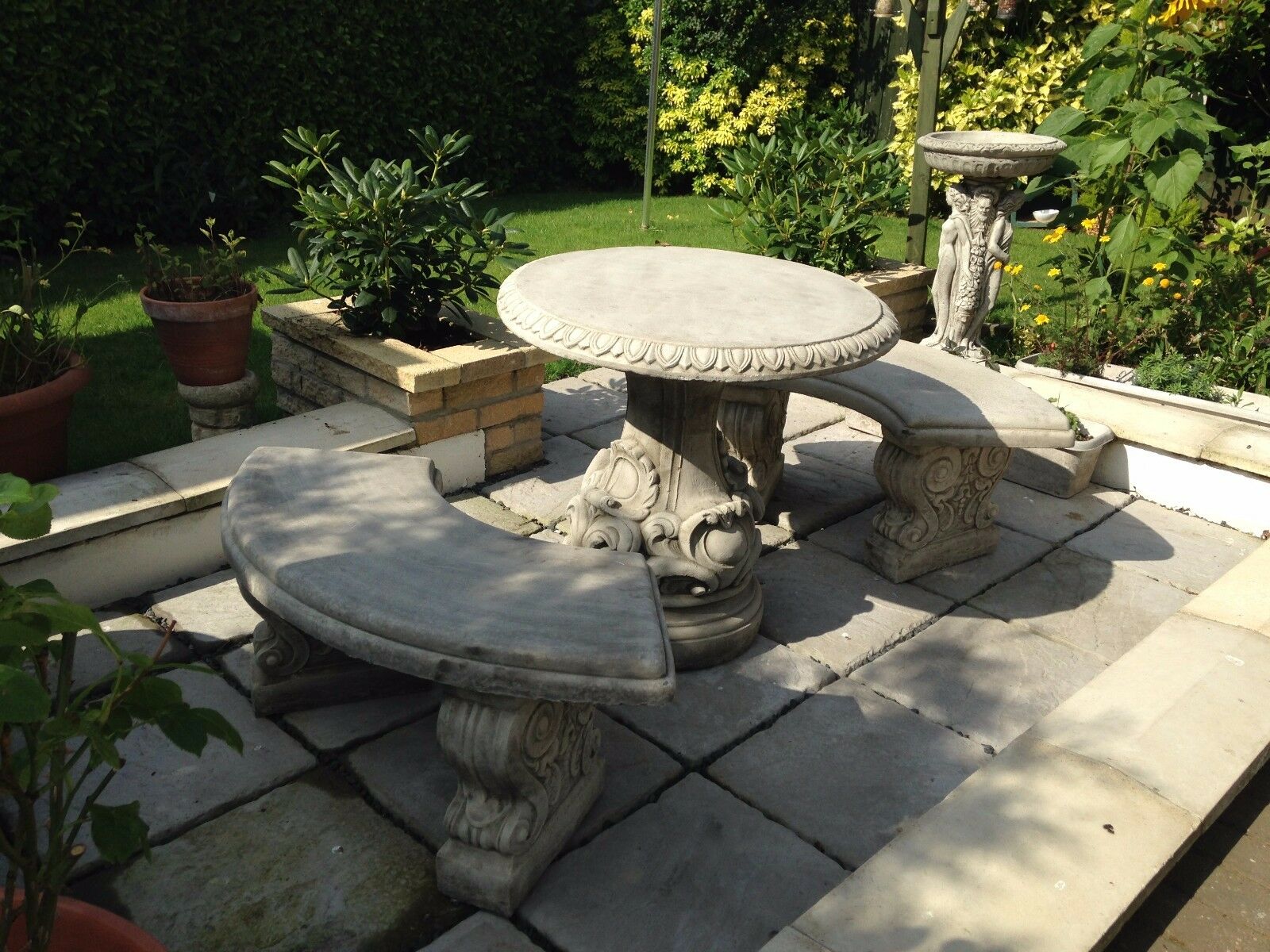 Stone Curved Table & Seating Bench Set