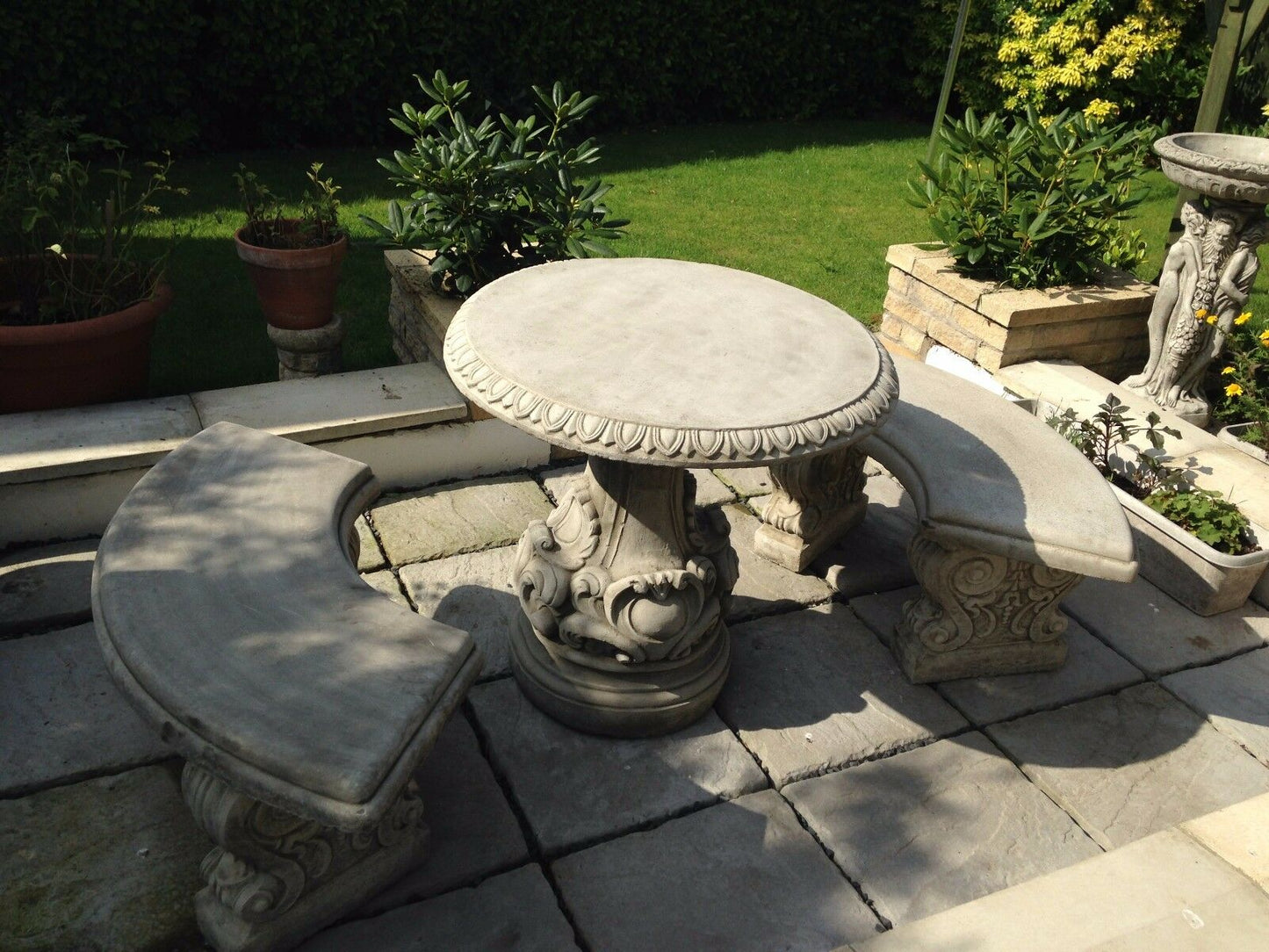 Stone Curved Table & Seating Bench Set