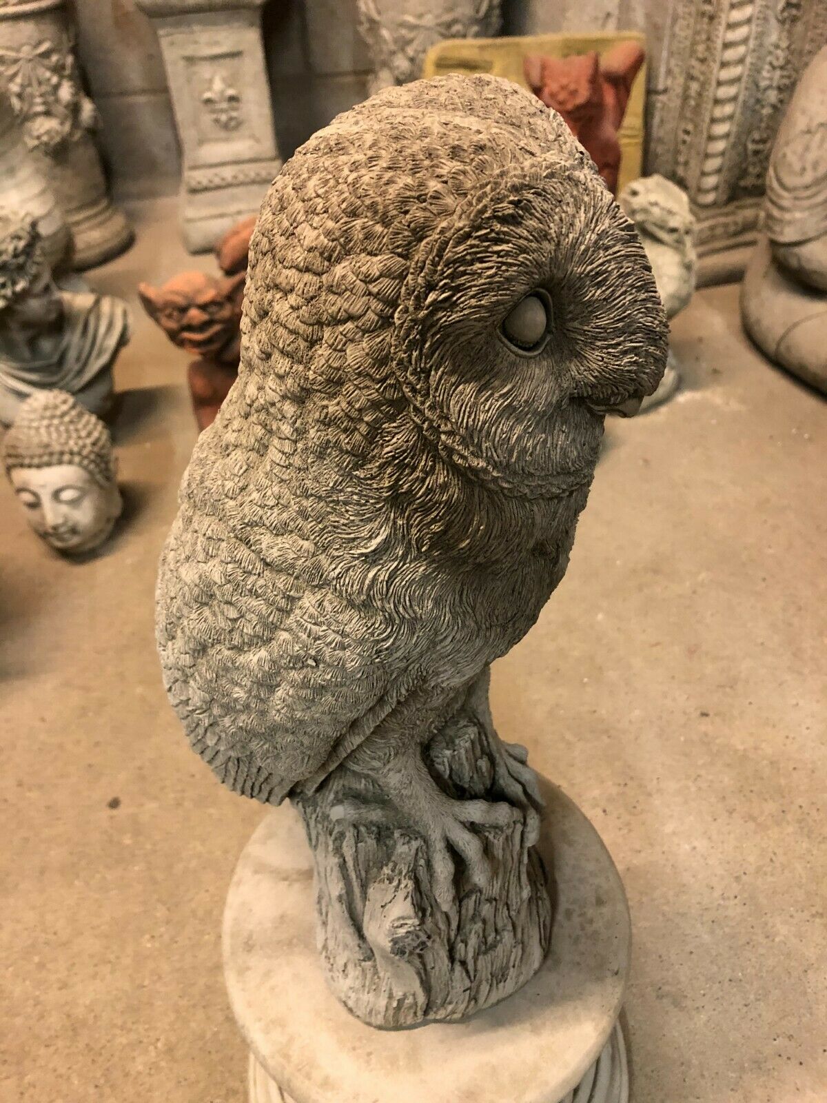 Stone Owl Plinth Statue