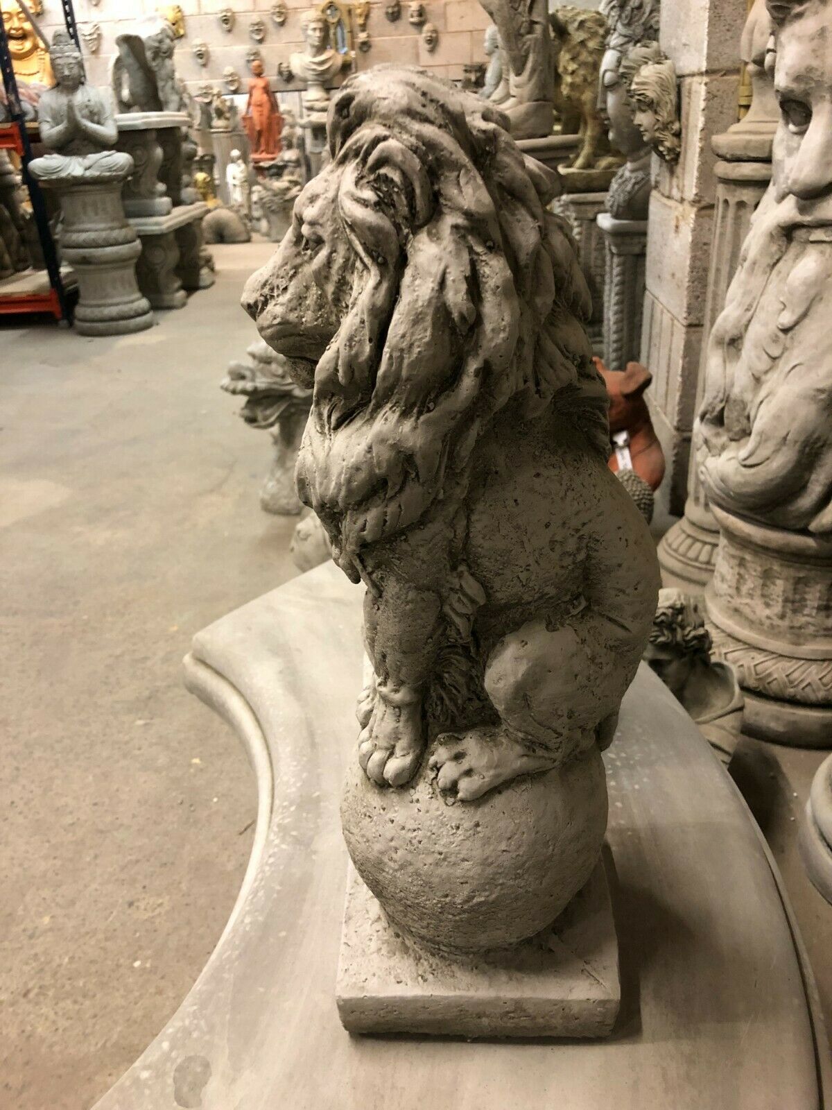 Pair of Stone Lion on Ball Finials