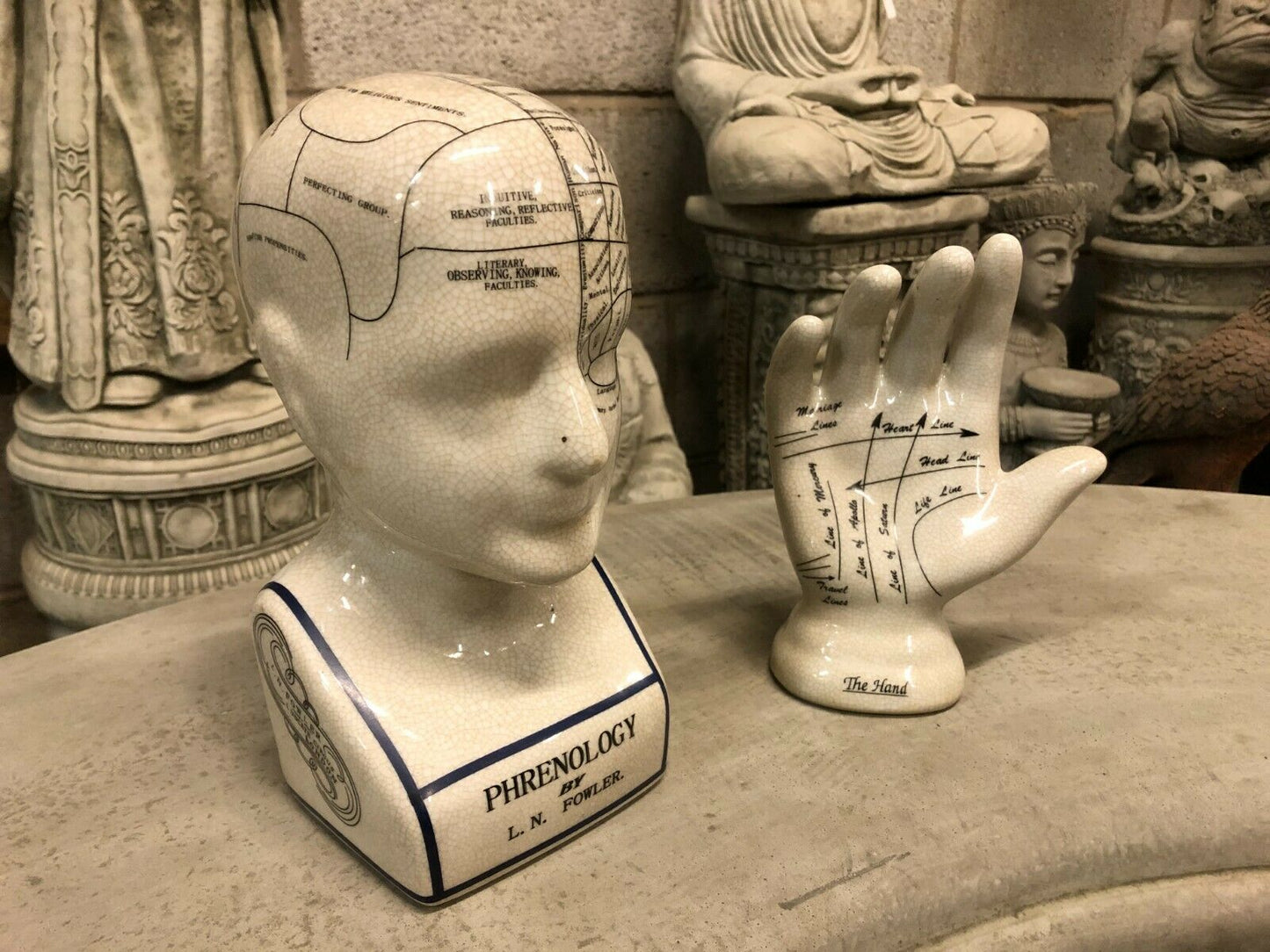 Ceramic Phrenology Head & Hand Ornaments
