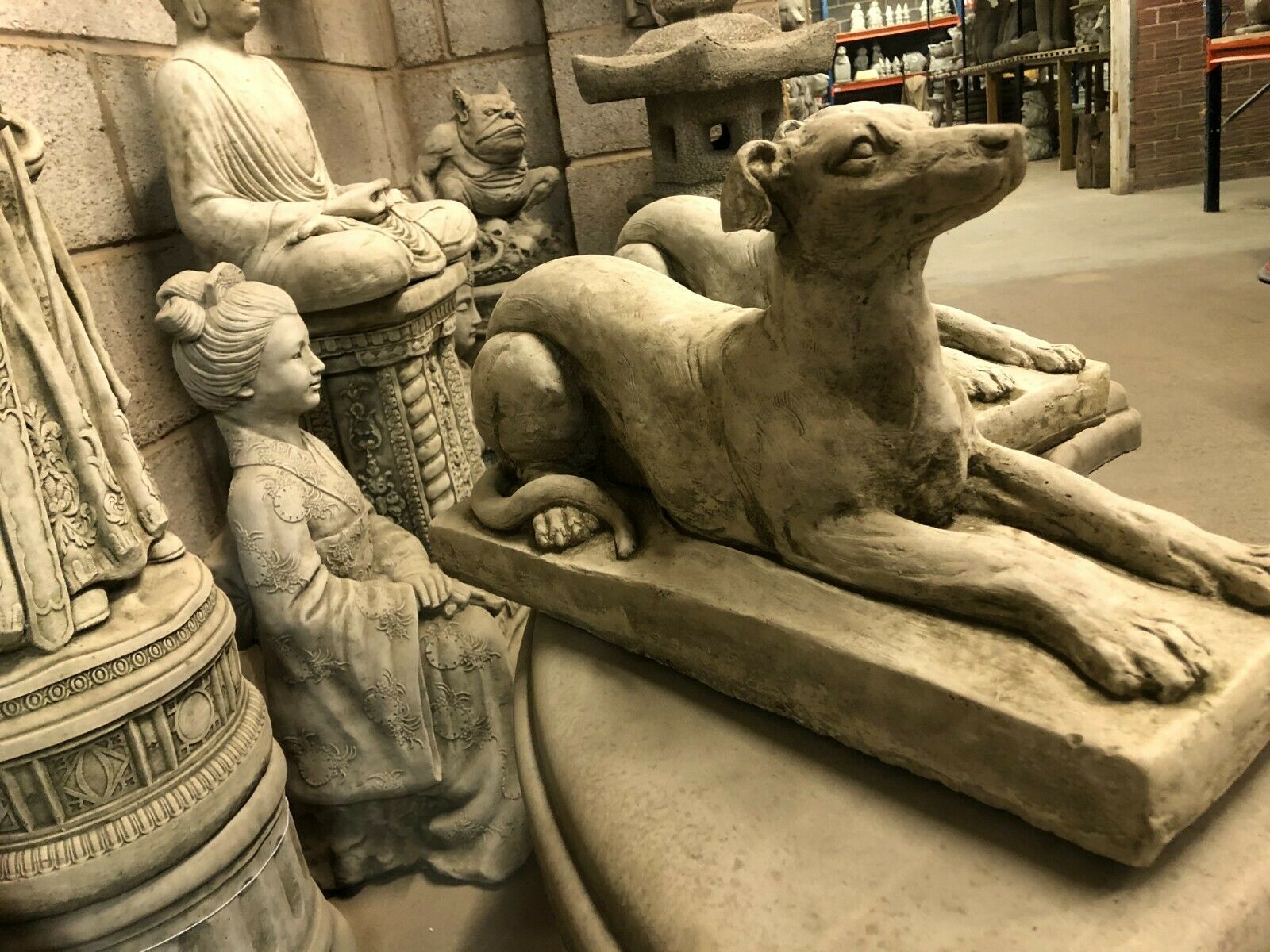 Stone Laying Down Greyhound/Whippet Dog Statue