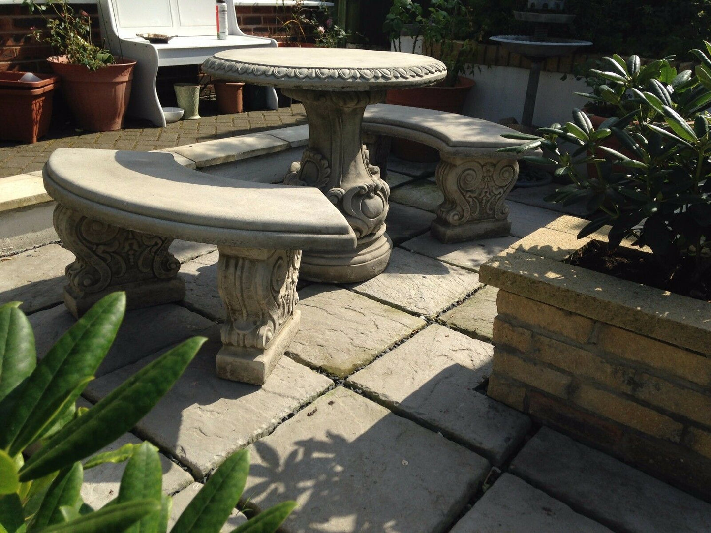 Stone Curved Table & Seating Bench Set