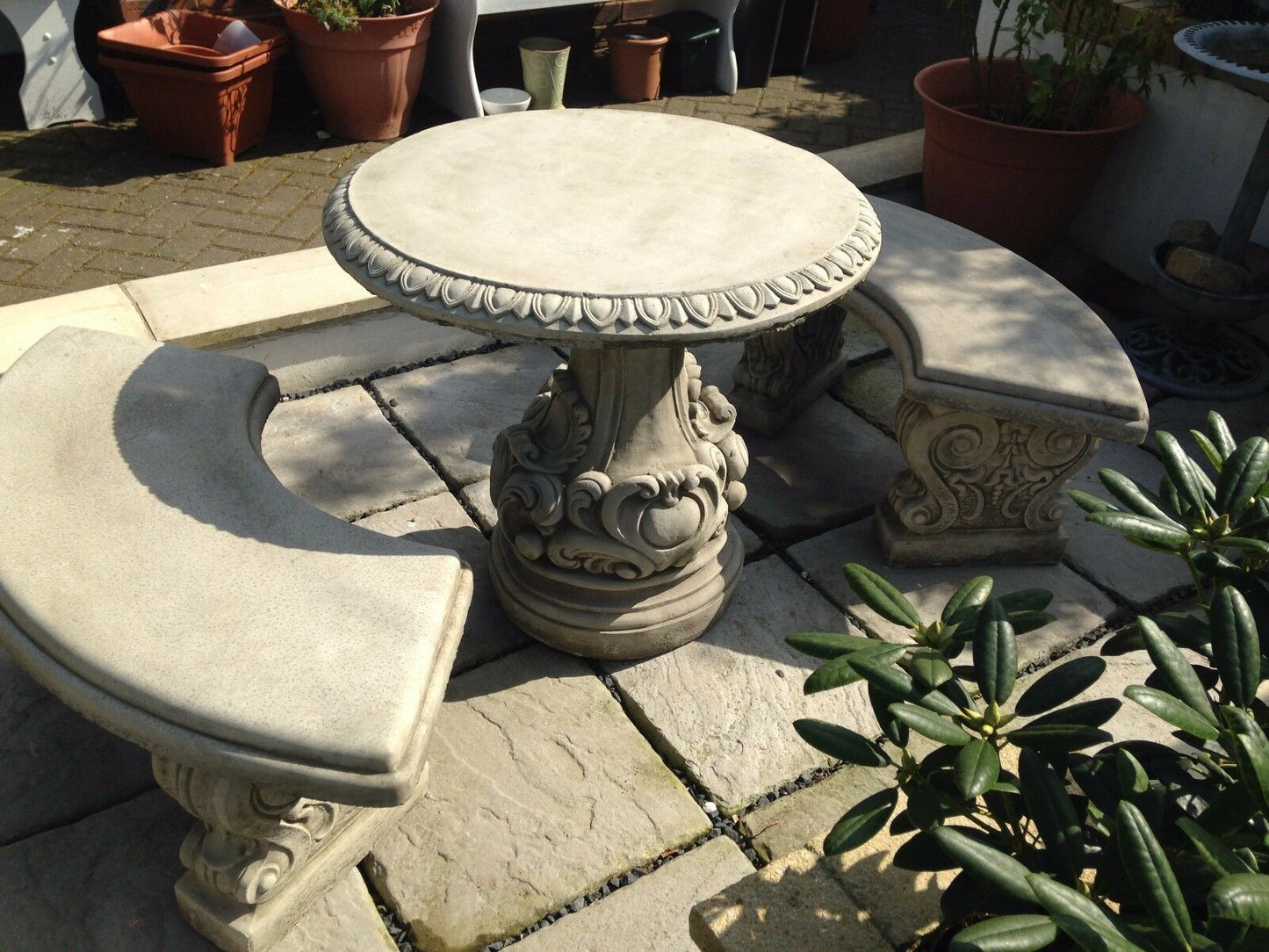 Stone Curved Table & Seating Bench Set