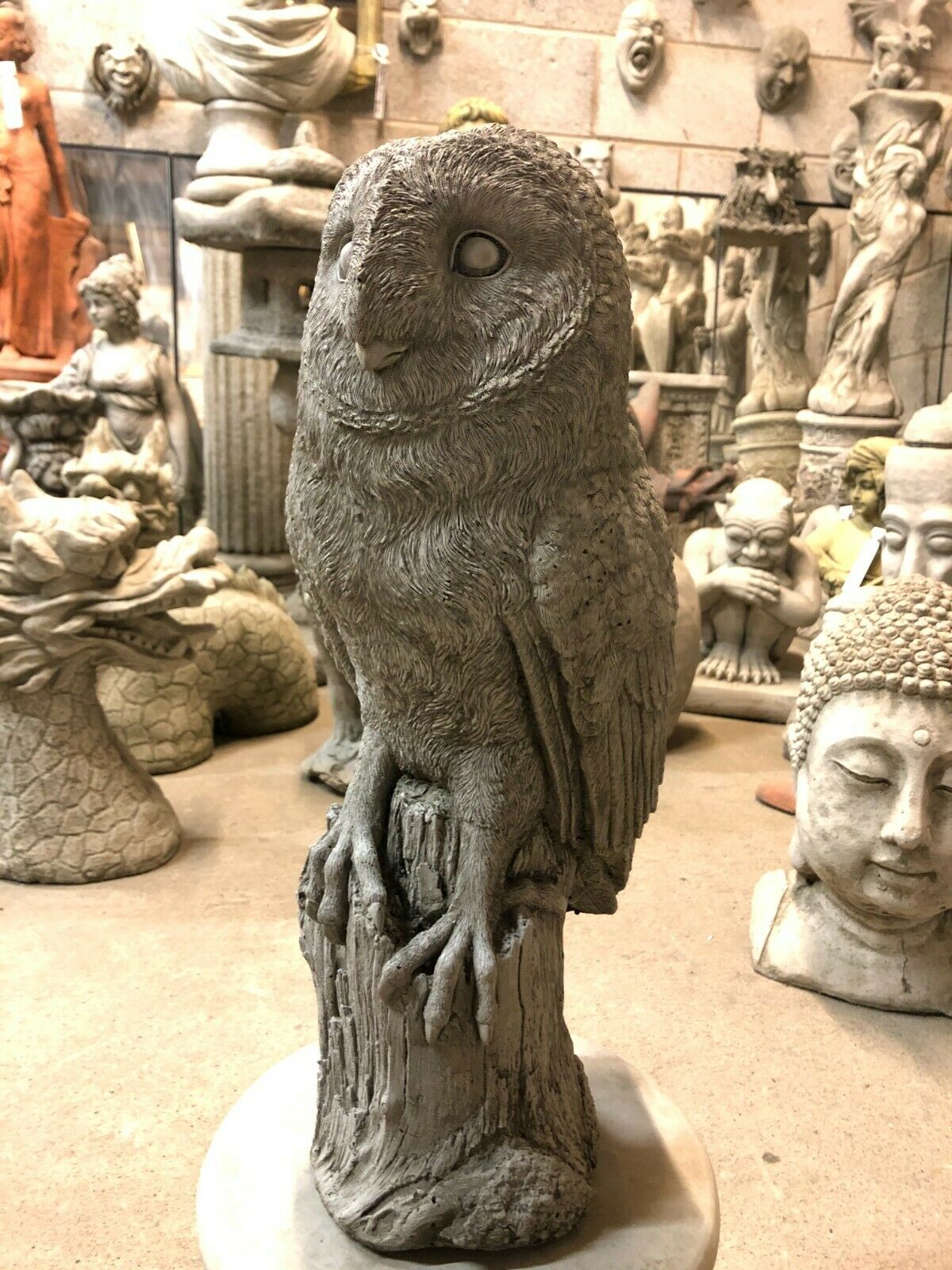 Stone Owl Plinth Statue