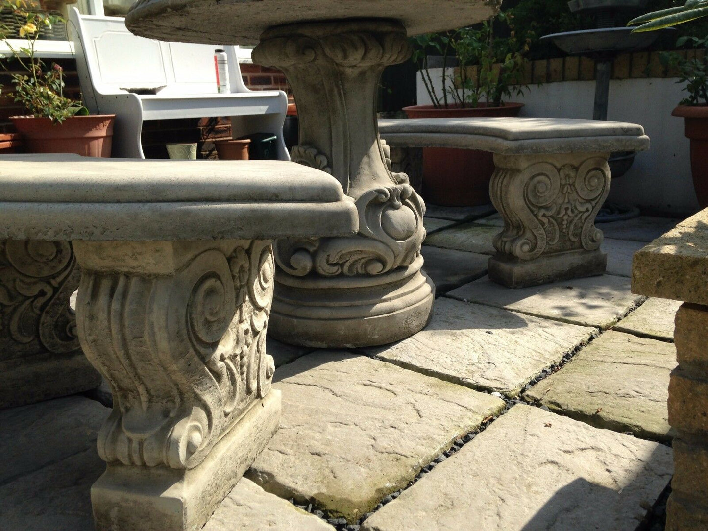 Stone Curved Table & Seating Bench Set
