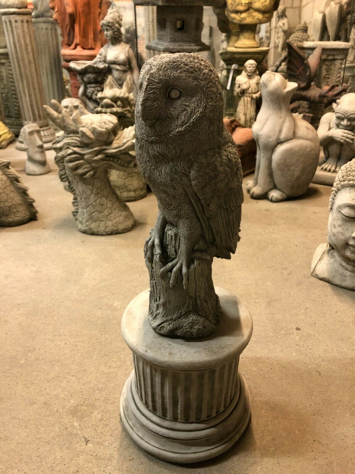Stone Owl Plinth Statue