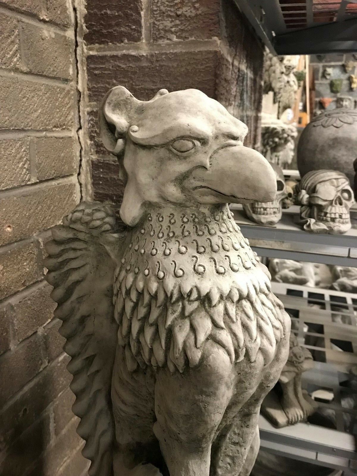Pair of Stone Phoenix Plinth Statues