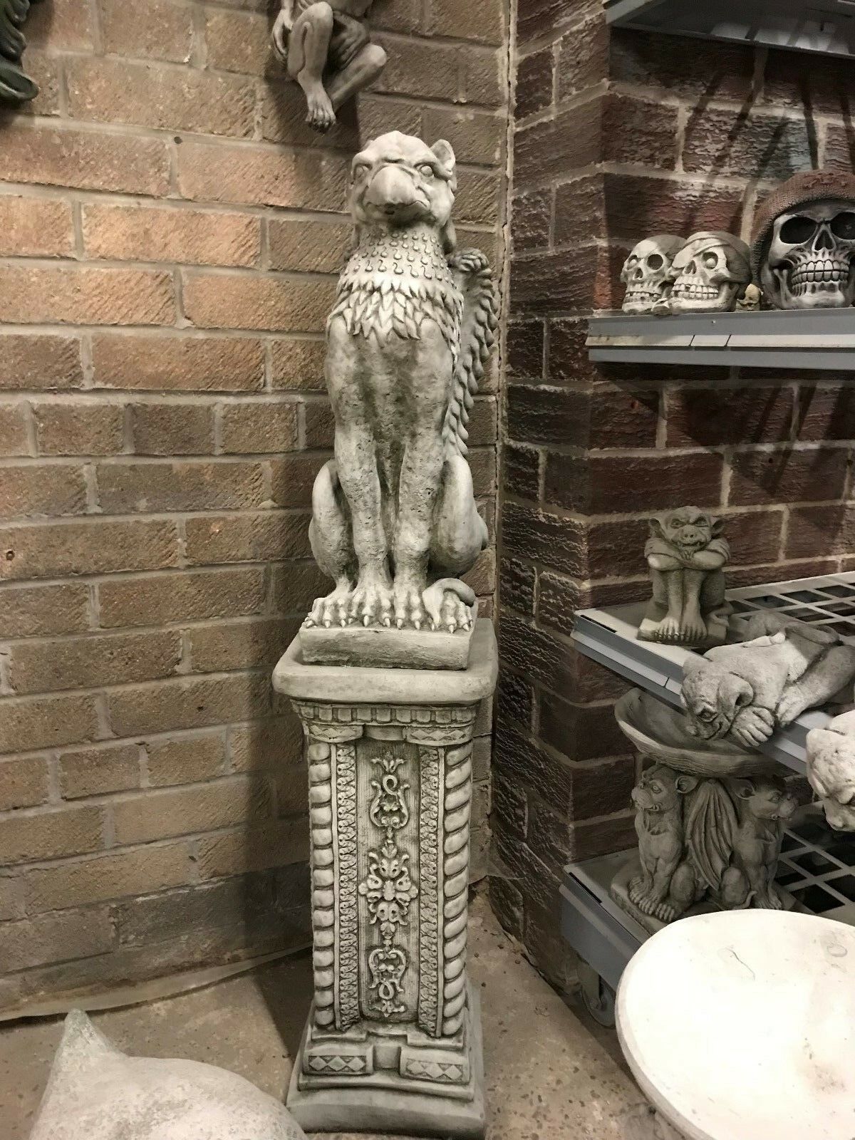 Pair of Stone Phoenix Plinth Statues