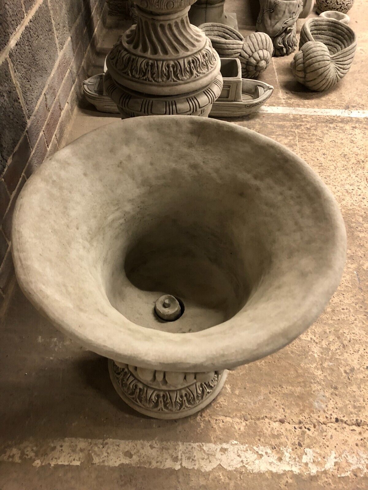 Top view of Large Stone Bacchus Garden Planter showing deep planting space and central drainage hole, crafted for durability and elegance.