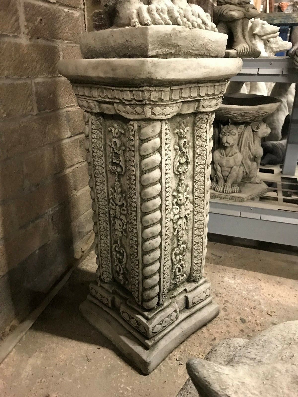 Pair of Stone Phoenix Plinth Statues