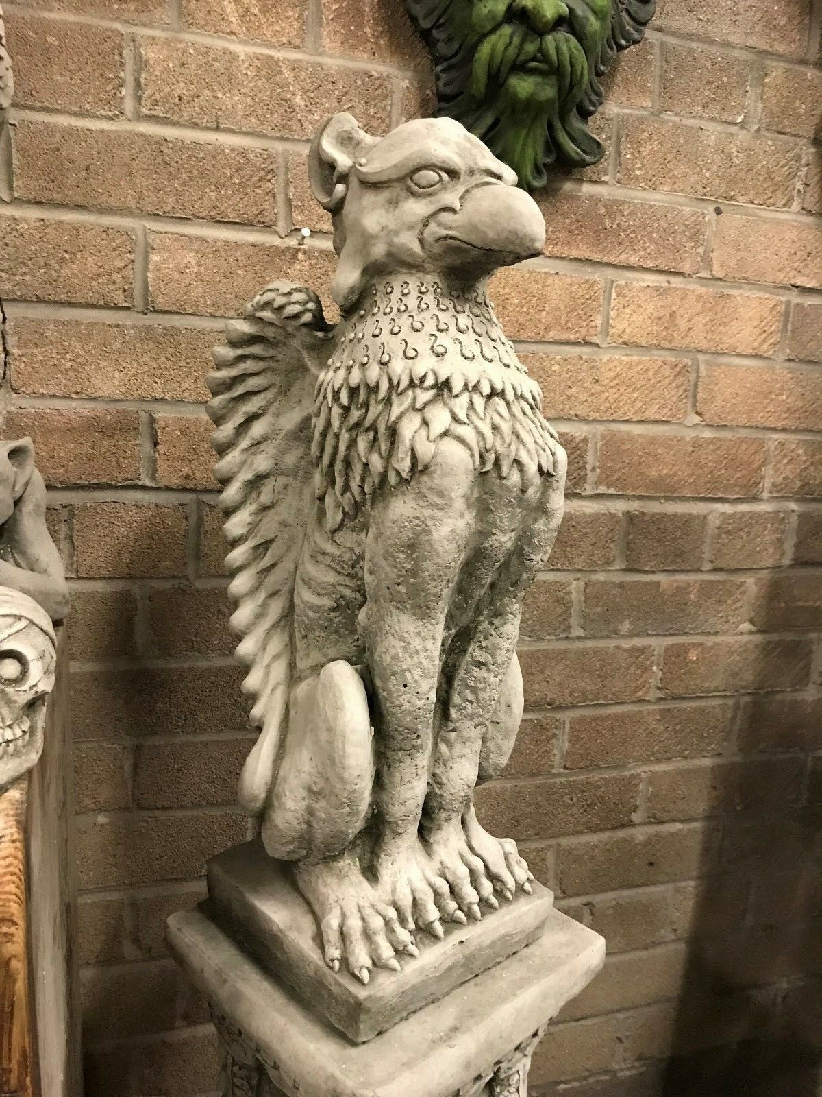 Pair of Stone Phoenix Plinth Statues