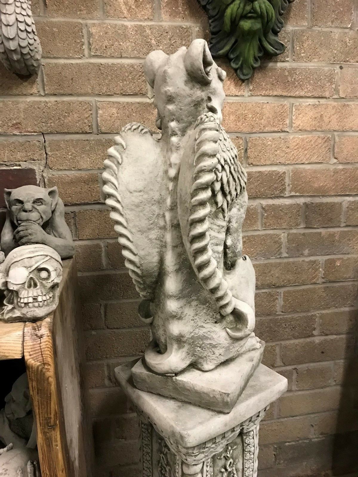 Pair of Stone Phoenix Plinth Statues