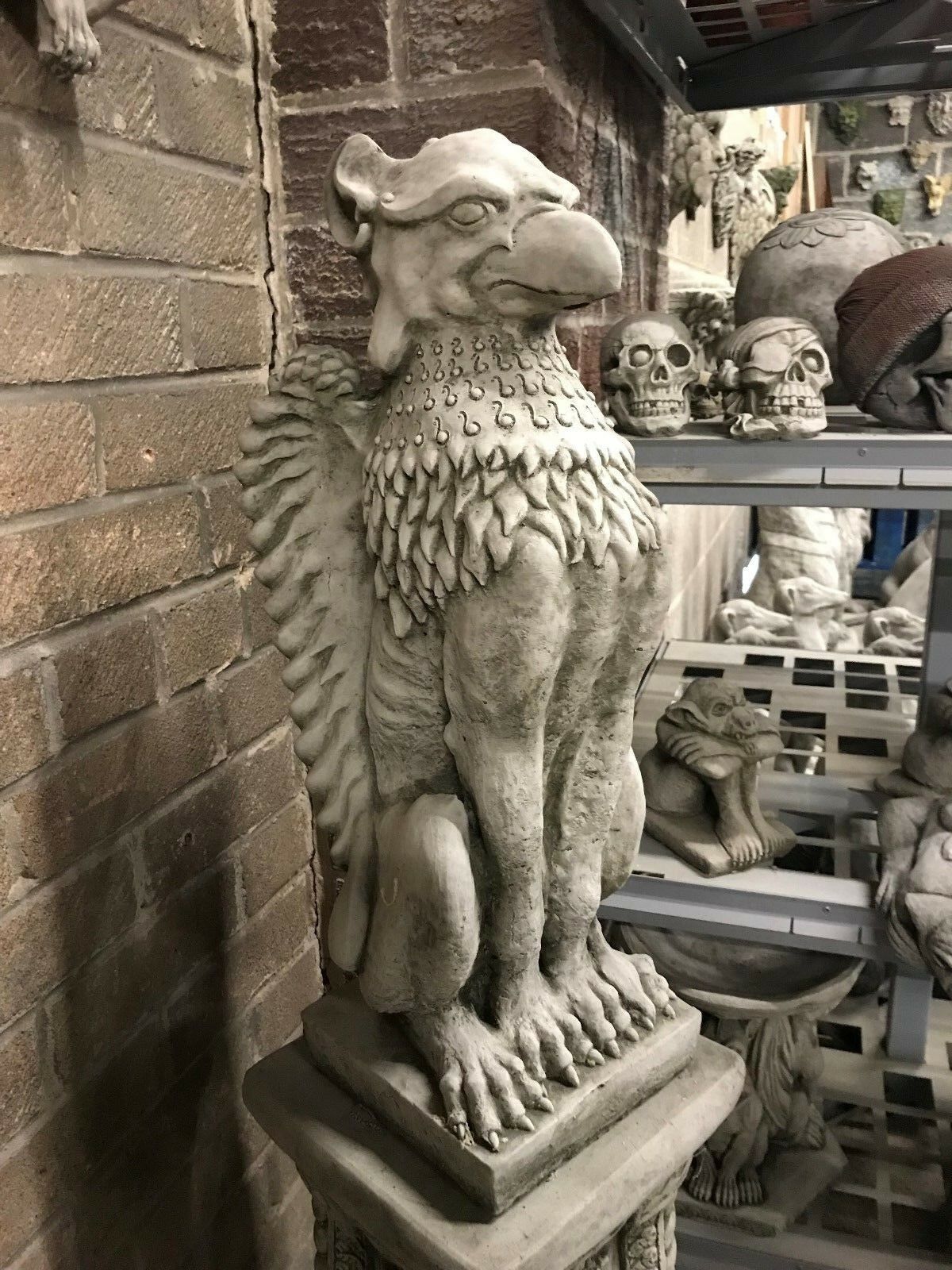 Pair of Stone Phoenix Plinth Statues