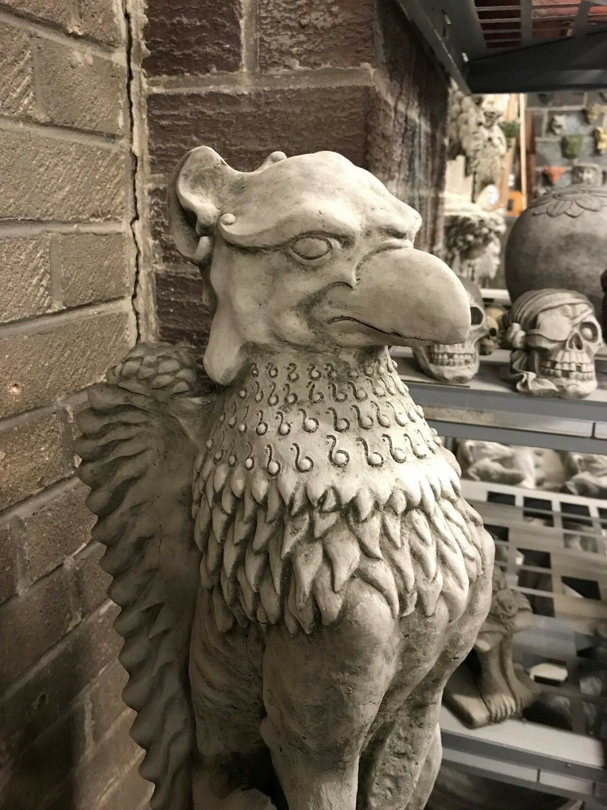 Pair of Stone Phoenix Plinth Statues