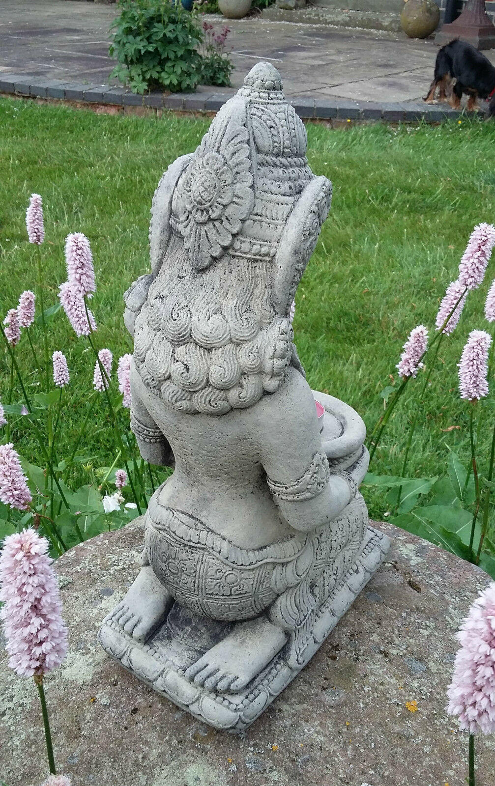 Stone Praying Geisha Garden Ornament with Candle Holder