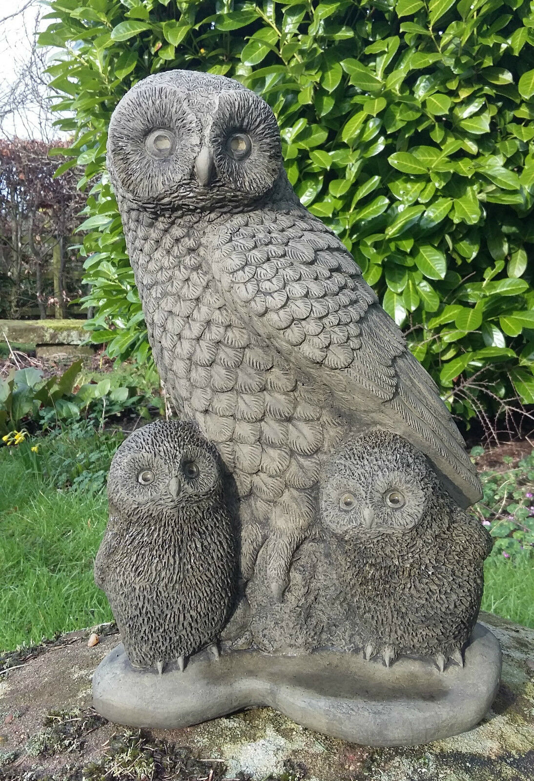 Stone Owl & Owlets Family Ornament