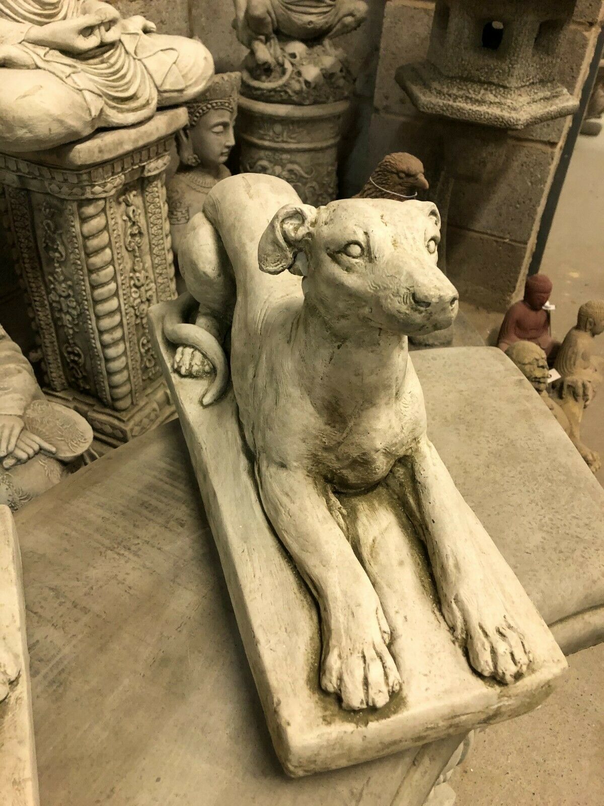 Stone Laying Down Greyhound/Whippet Dog Statue