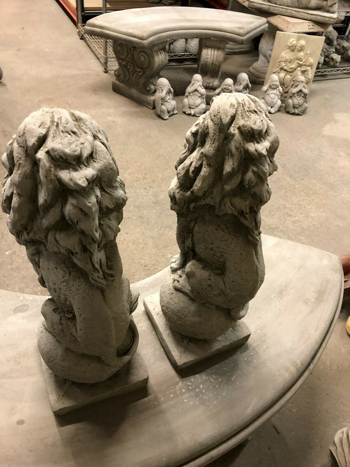 Pair of Stone Lion on Ball Finials