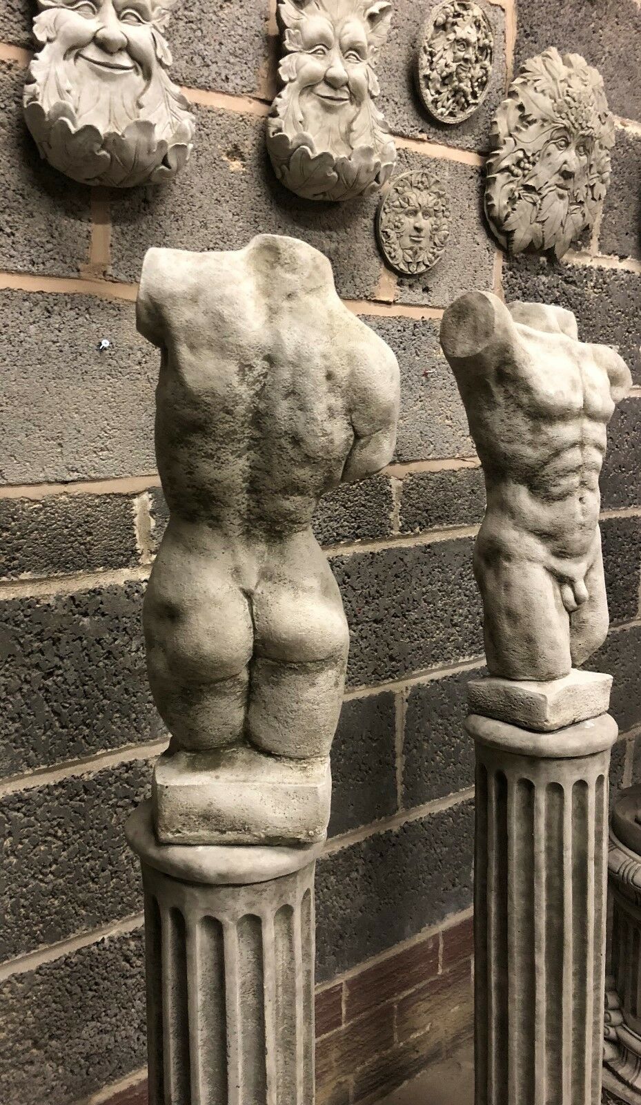 Stone Torso Statues for Gardens with Grecian Plinths