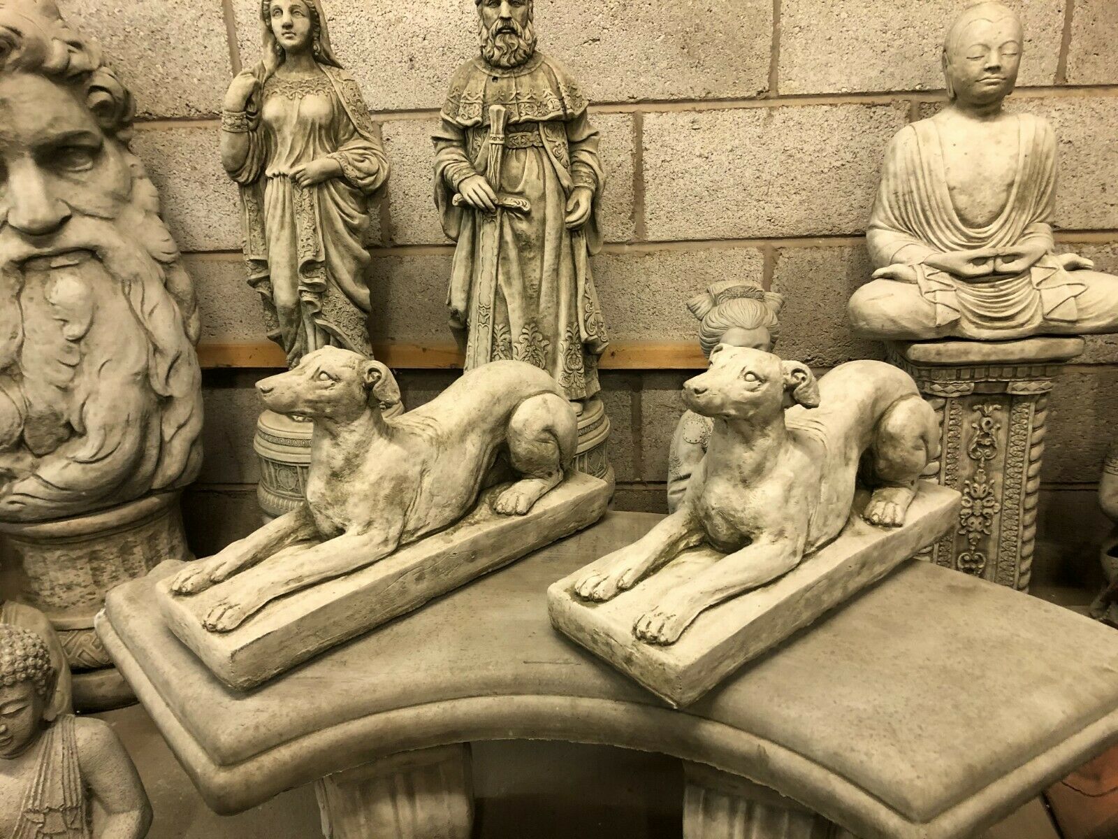 Stone Laying Down Greyhound/Whippet Dog Statue