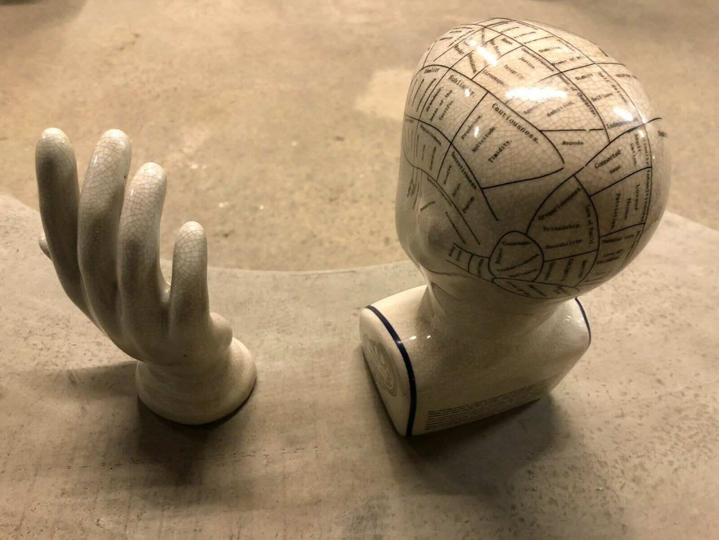 Ceramic Phrenology Head & Hand Ornaments