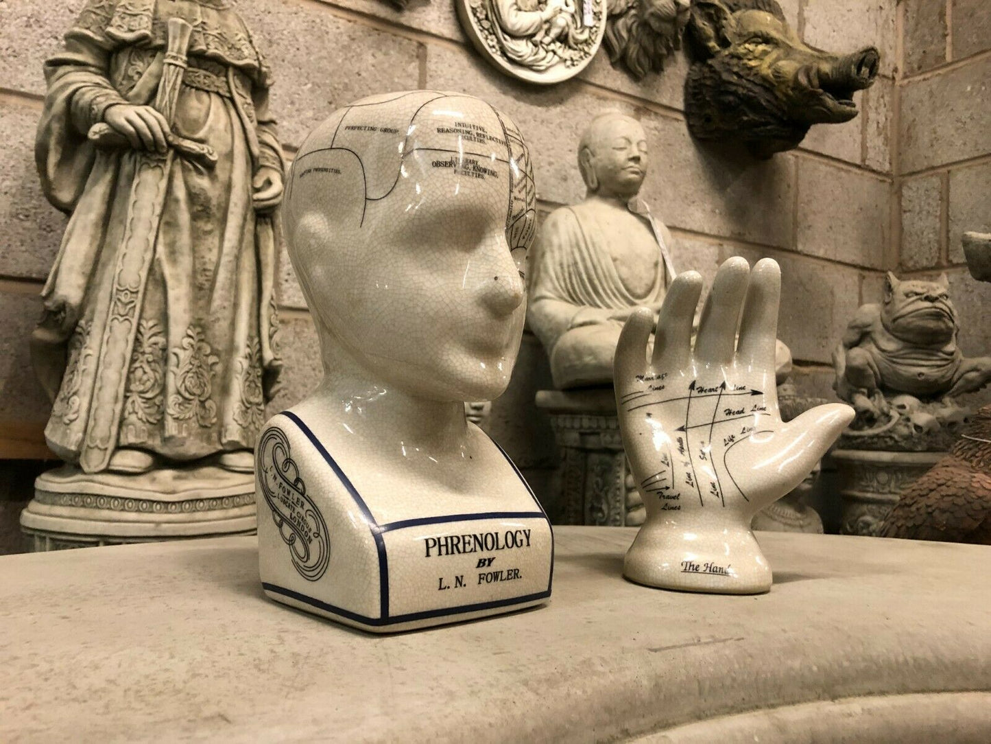 Ceramic Phrenology Head & Hand Ornaments