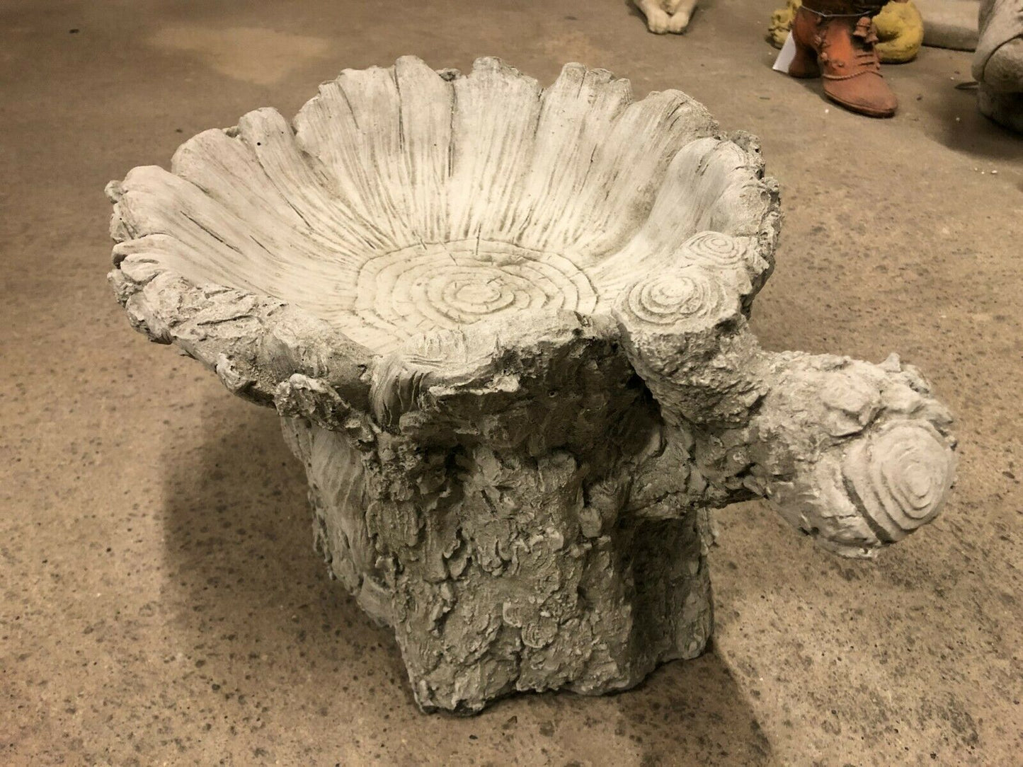 Sturdy Stone Tree Stump Bird Bath for Gardens