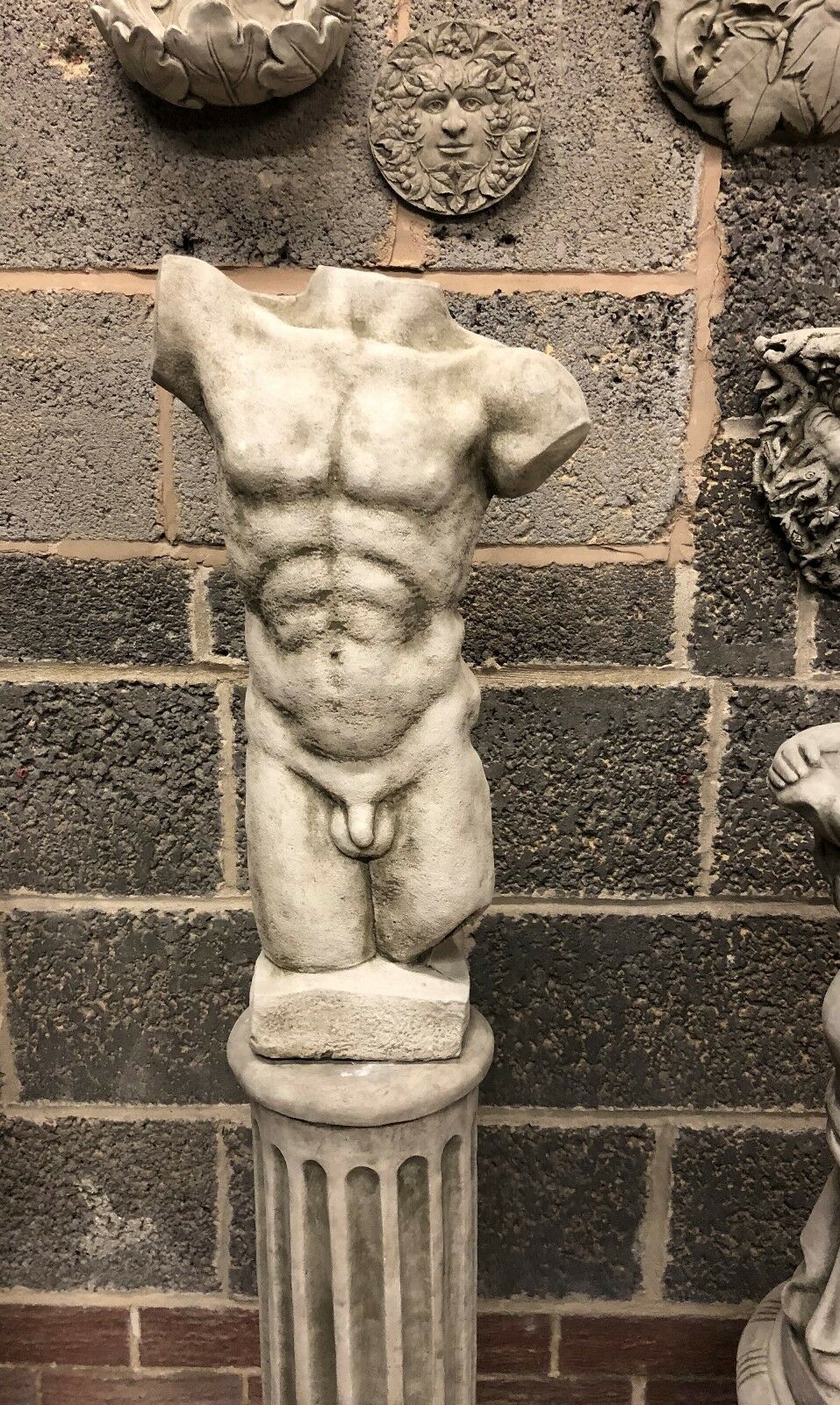 Stone Torso Statues for Gardens with Grecian Plinths
