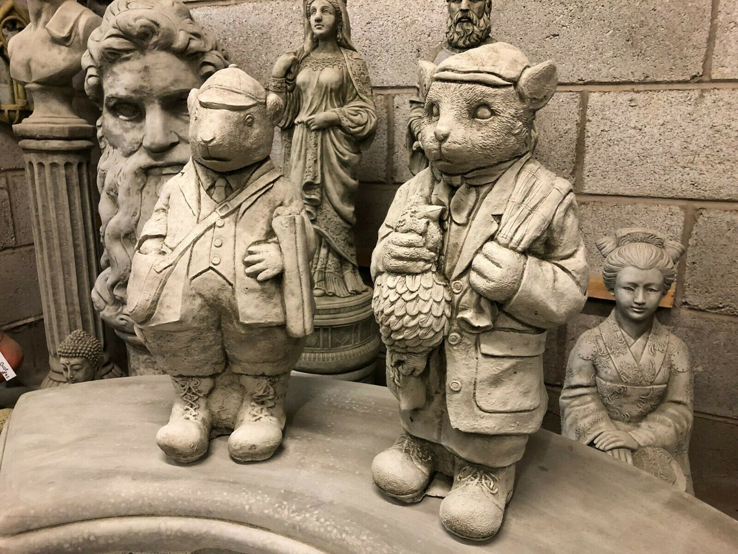 Pair of Stone Gamekeeper & Poacher Ornaments