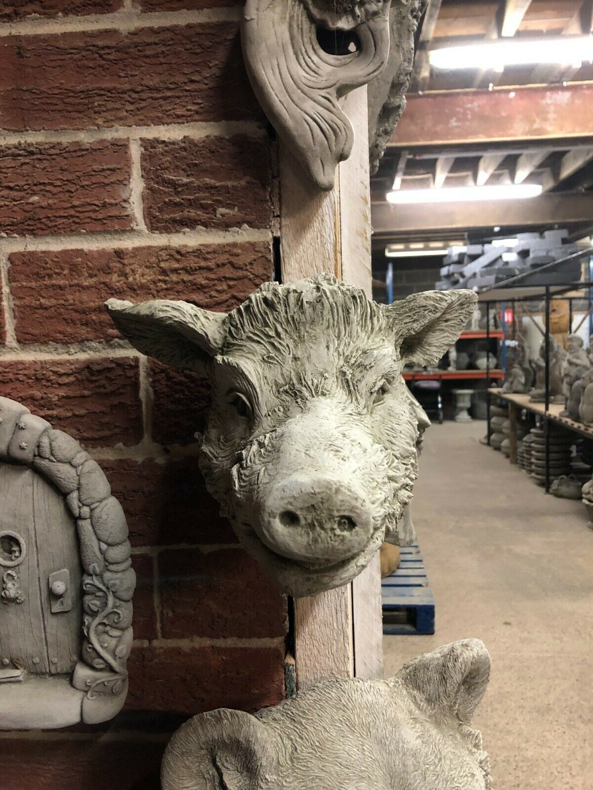 Stone Wild Boar Head Wall Ornament