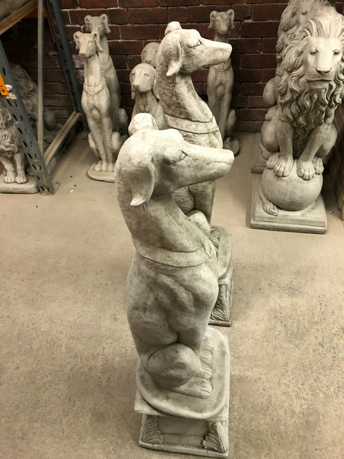 Pair of Stone Greyhound/Saluki/Whippet Plinth Statues