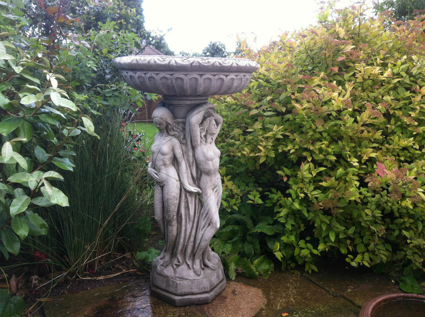 Three Graces Stone Garden Bird Bath