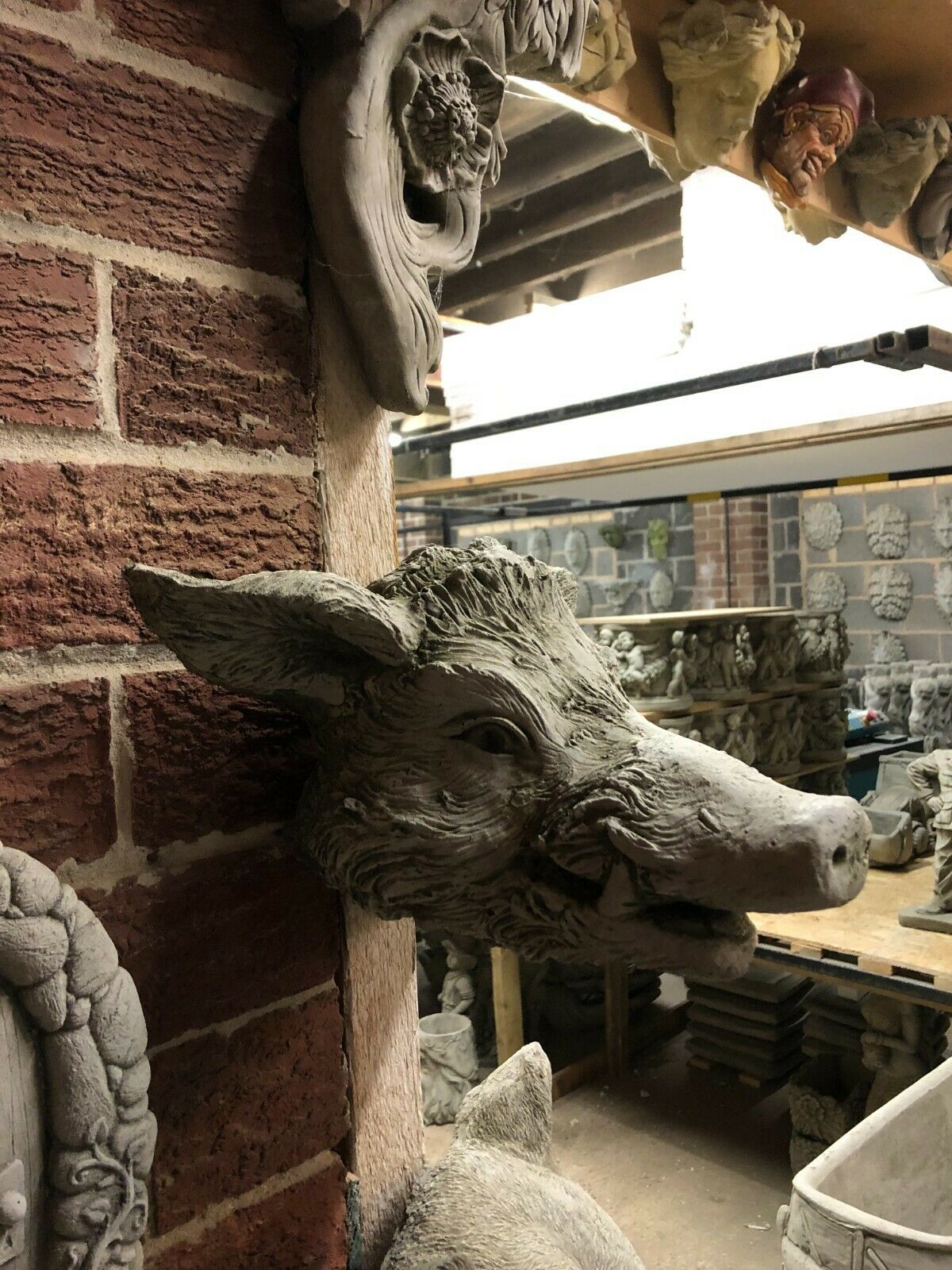 Stone Wild Boar Head Wall Ornament