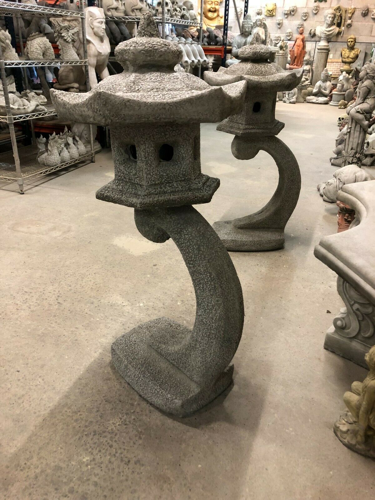 Pair of Stone Pagoda Lantern Statues
