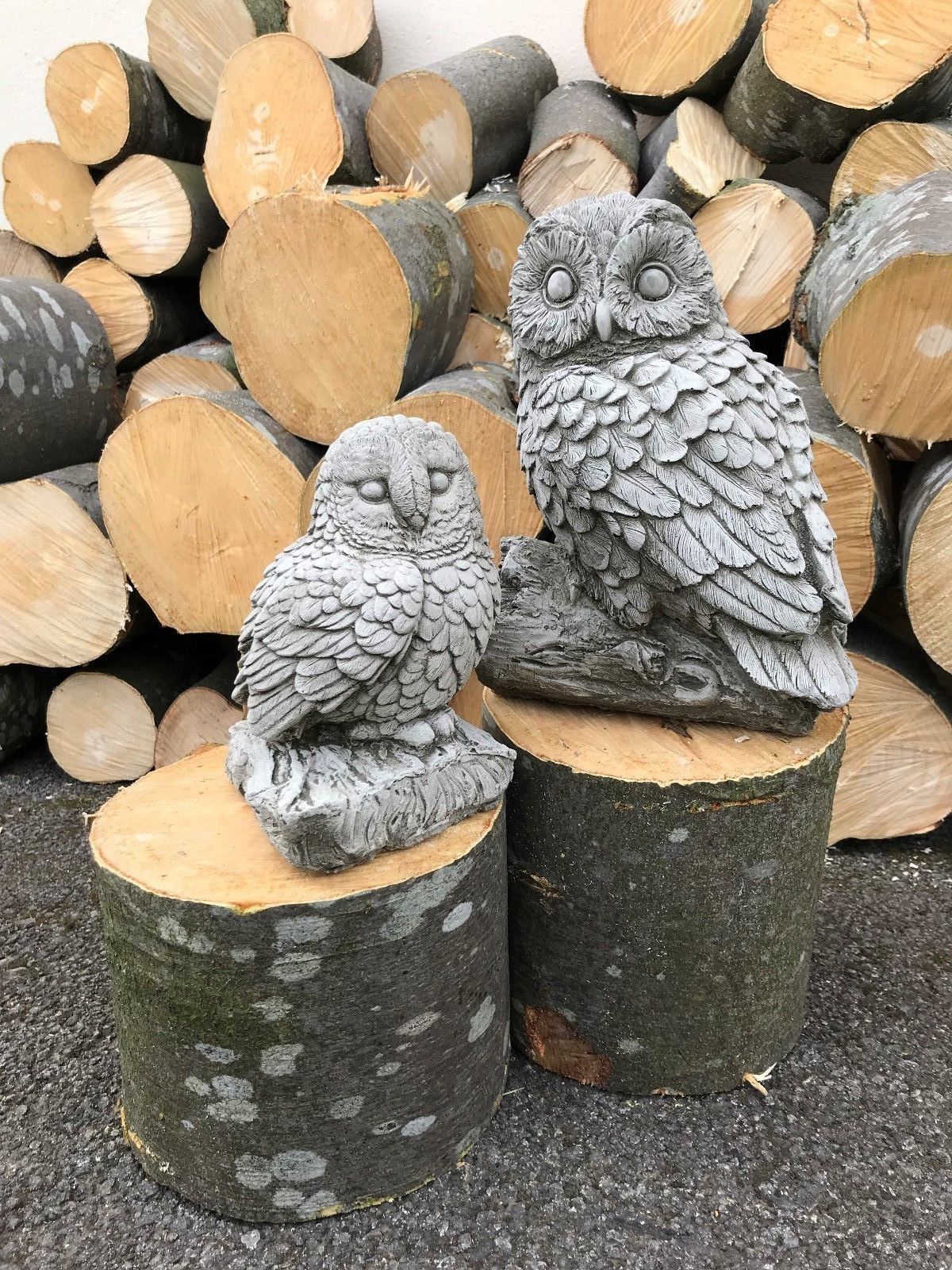 Stone Owl Mother & Baby Garden Ornaments
