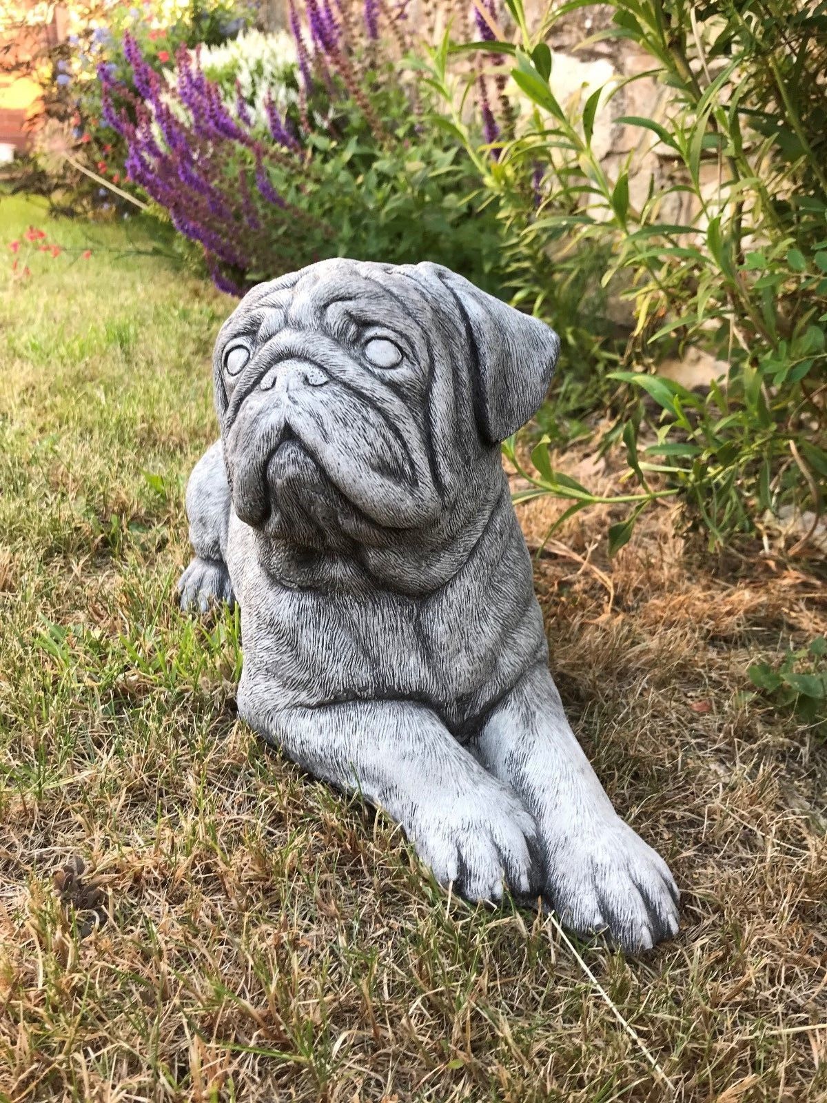 Stunning Stone Pug Dog Sculpture Garden Ornament
