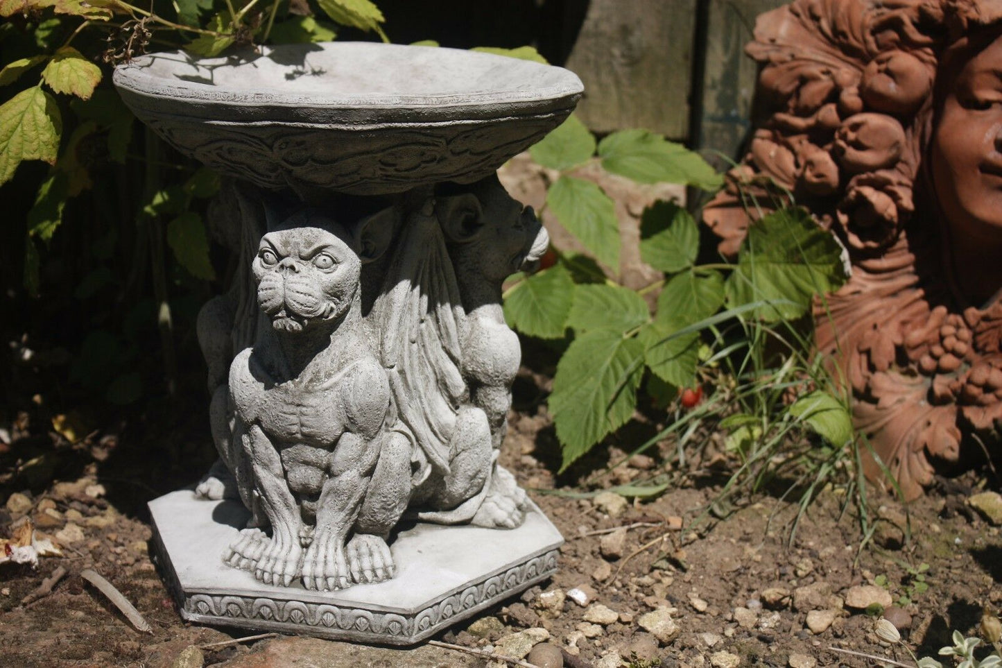Stone Triple Gargoyle Bird Bath