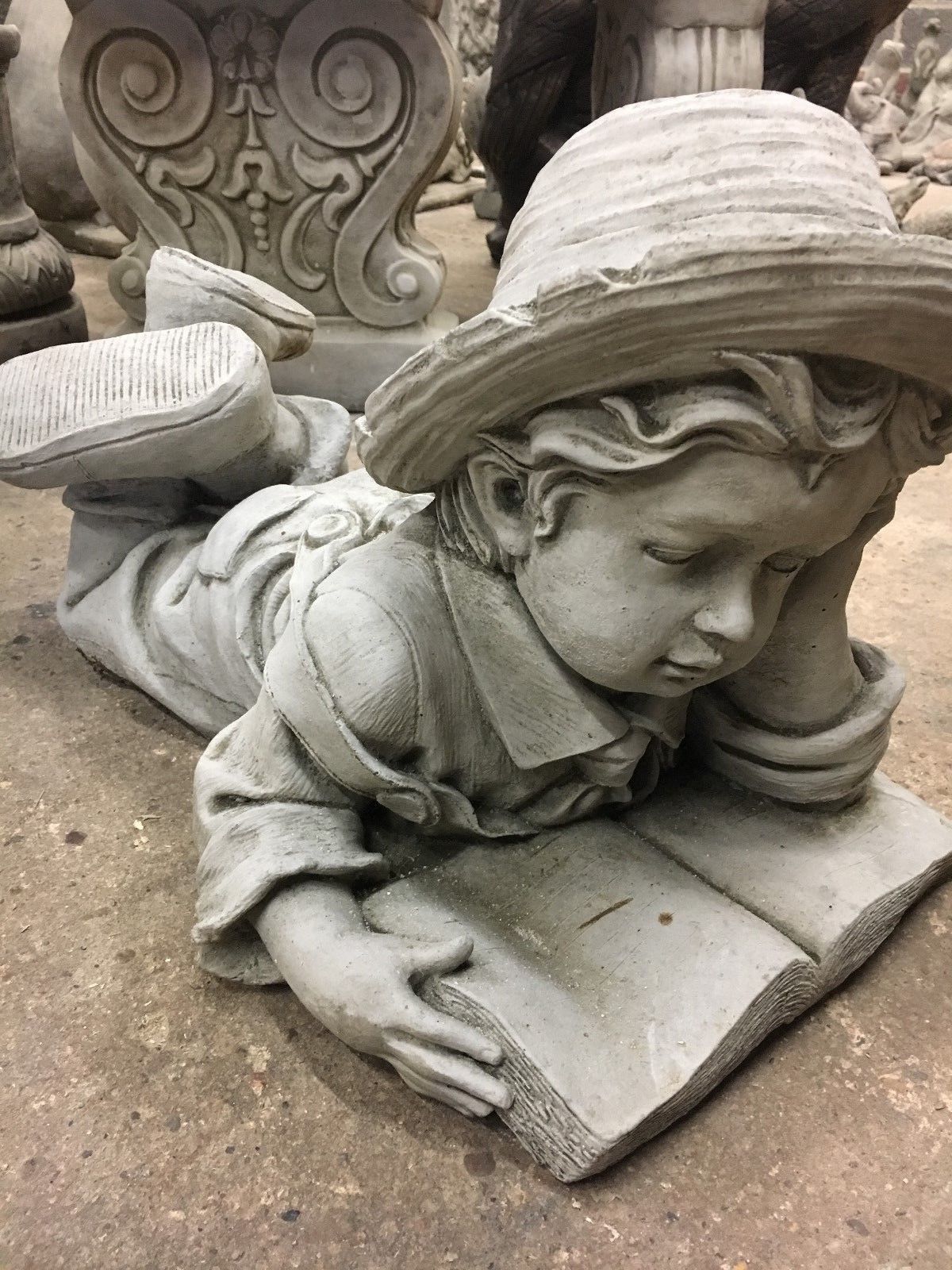 Stone Reading Boy & Girl Garden Statues