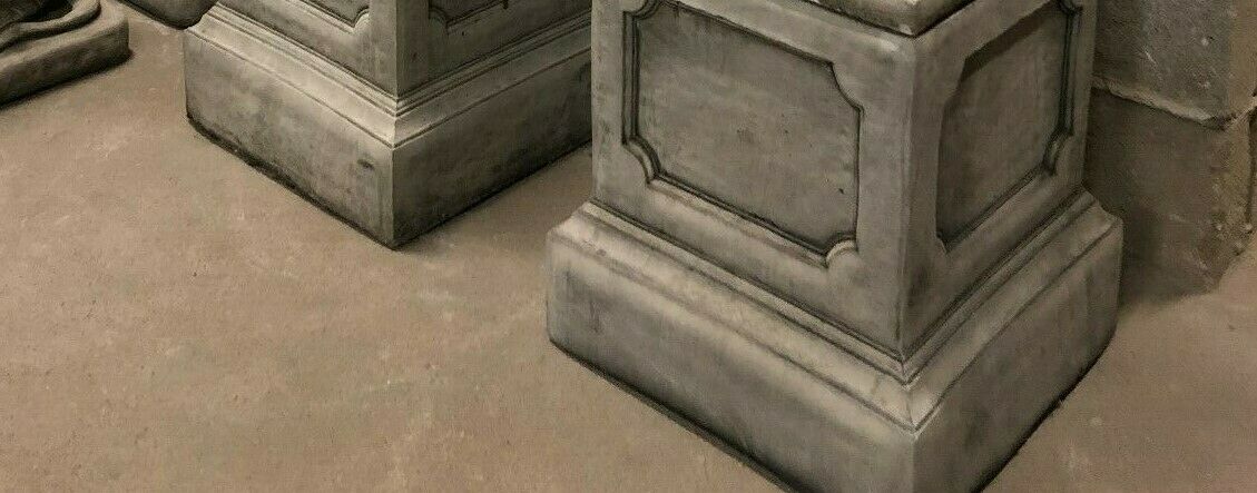 Pair of Stone Lion on Plinth Statues