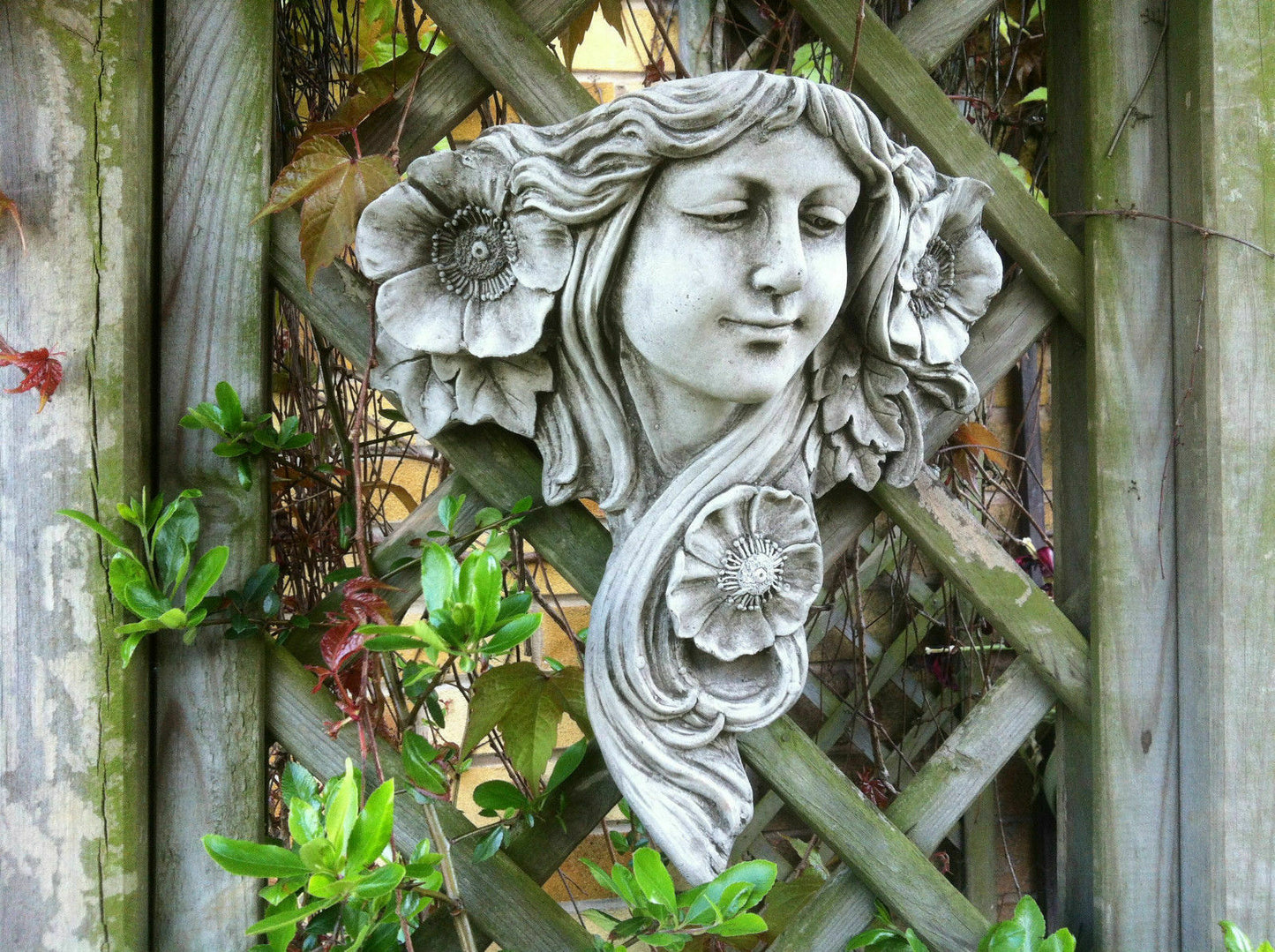 Stone Floral Lady Art Noveau Wall Plaque