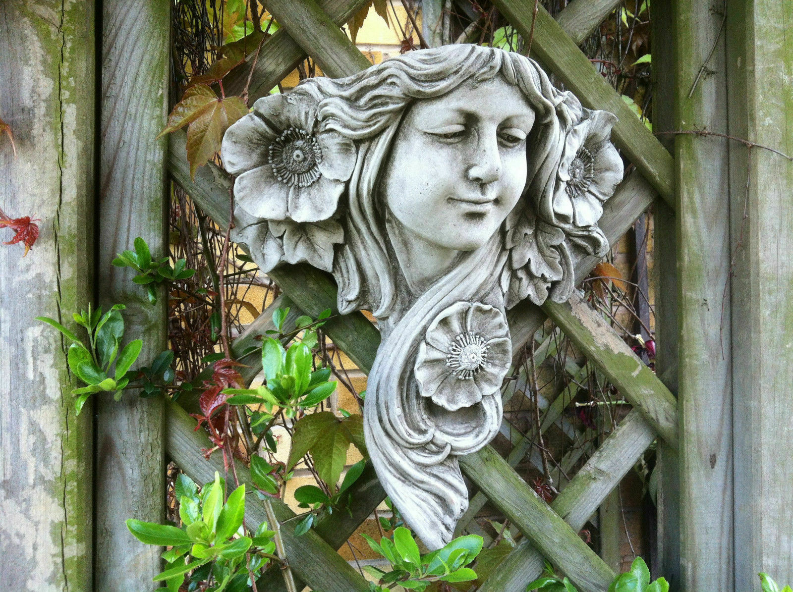 Stone Floral Lady Art Noveau Wall Plaque