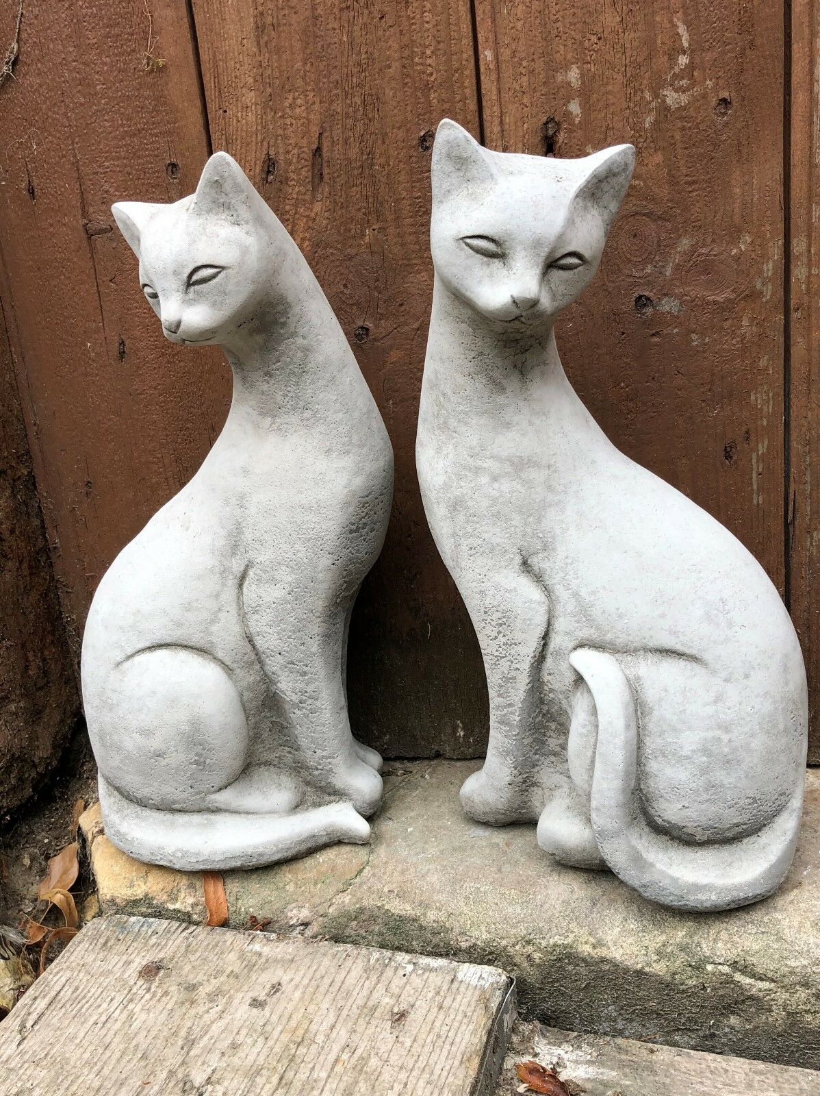 Set of 2 Stone Siamese Cat Ornaments