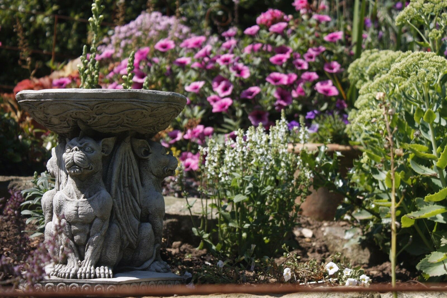 Stone Triple Gargoyle Bird Bath